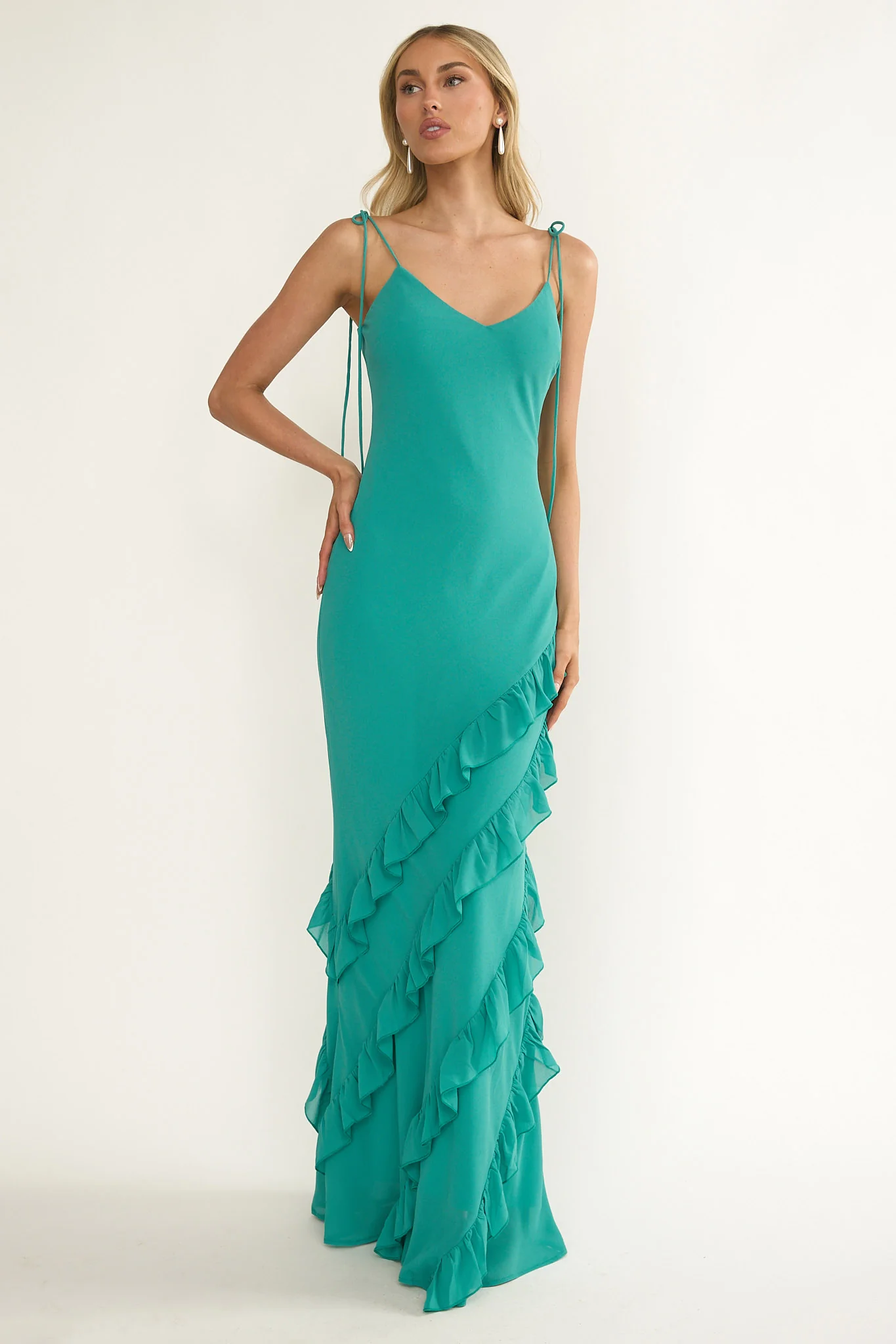 Dreamy Day Ruffle Trim Maxi Dress Turquoise - Image 5