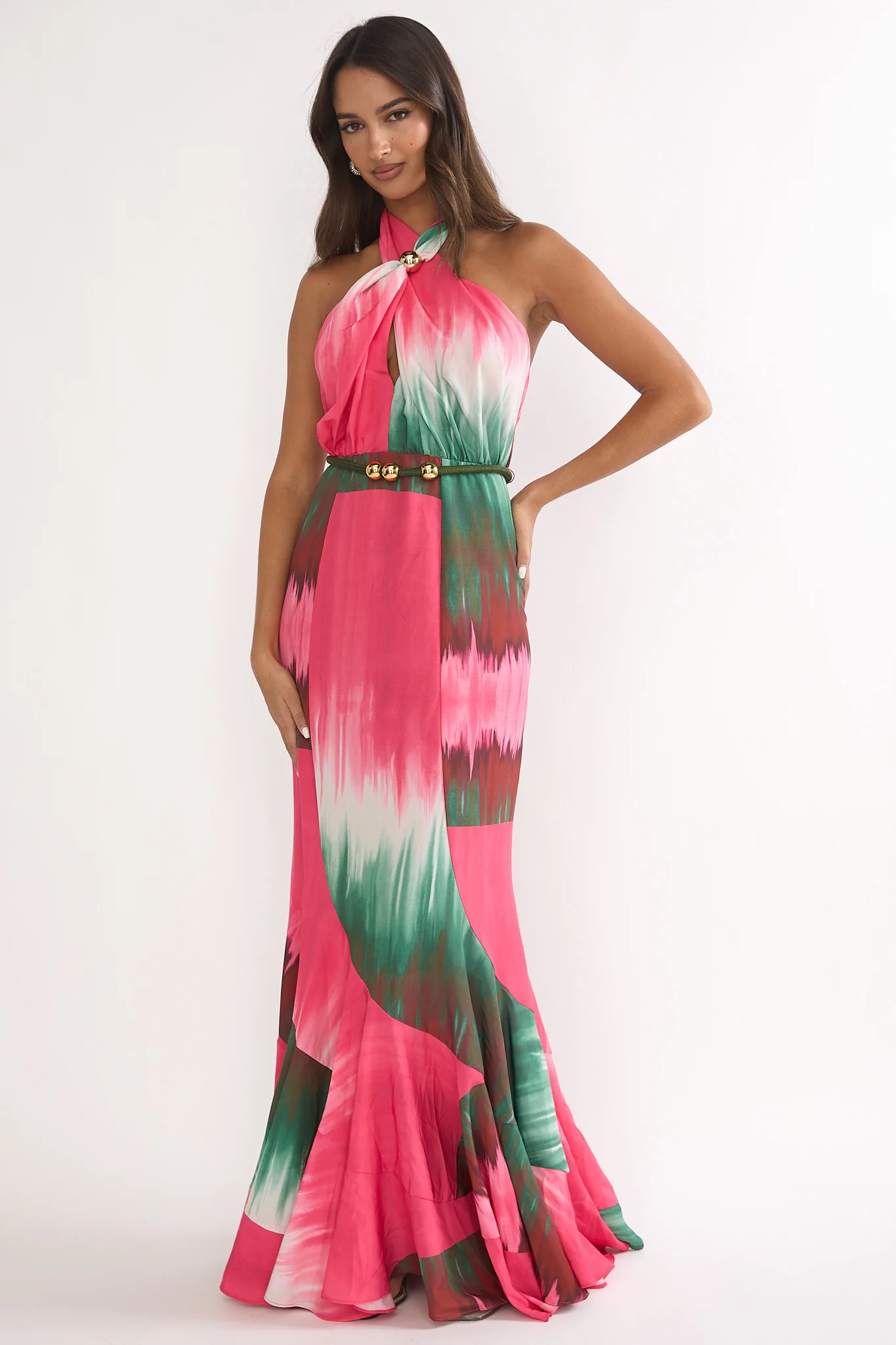 Elaina Rope Waist Halter Maxi Dress Fuchsia - Image 5