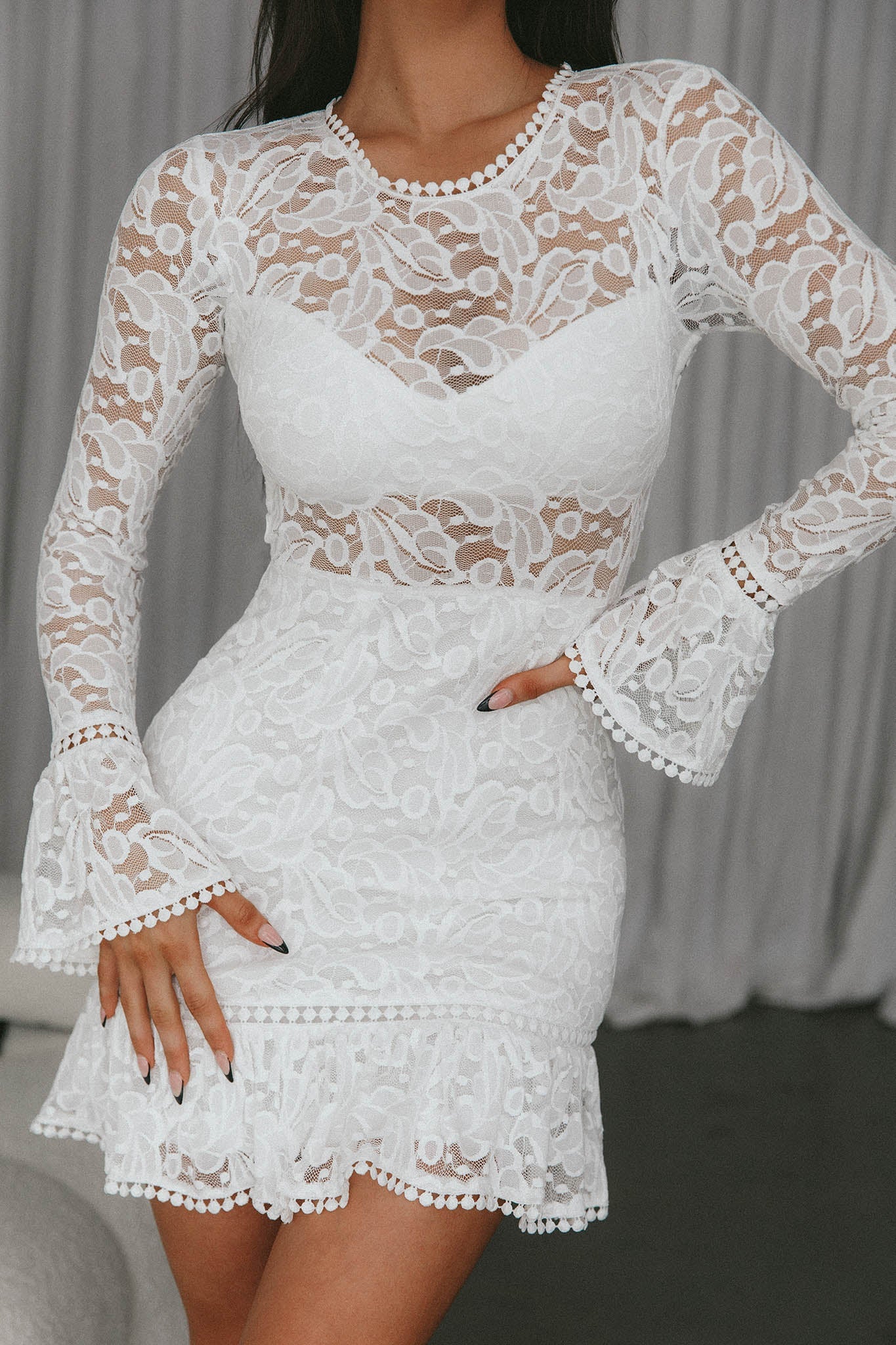 Elis Long Sleeve Buckle Dress Lace White - Image 4