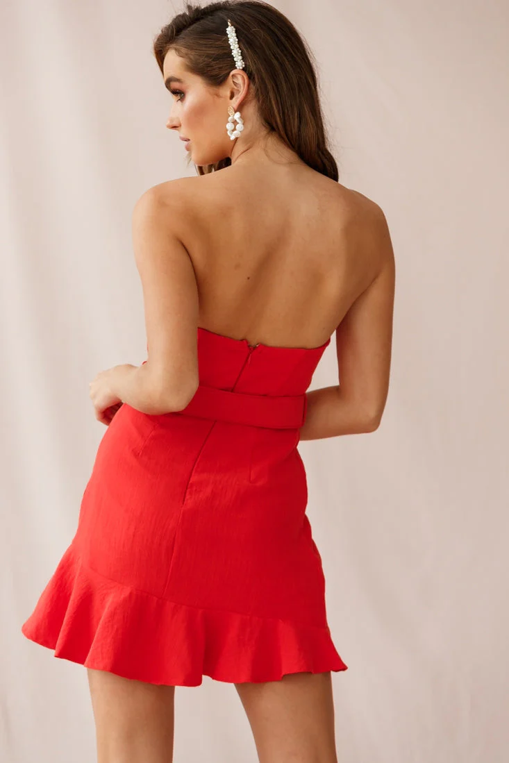 Ella Bandeau Belt Buckle Dress Red - Image 3