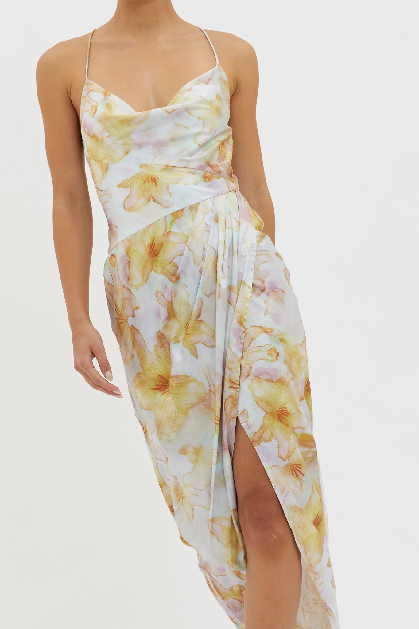 Erryn Tied Back Split Midi Dress Yellow - Image 4