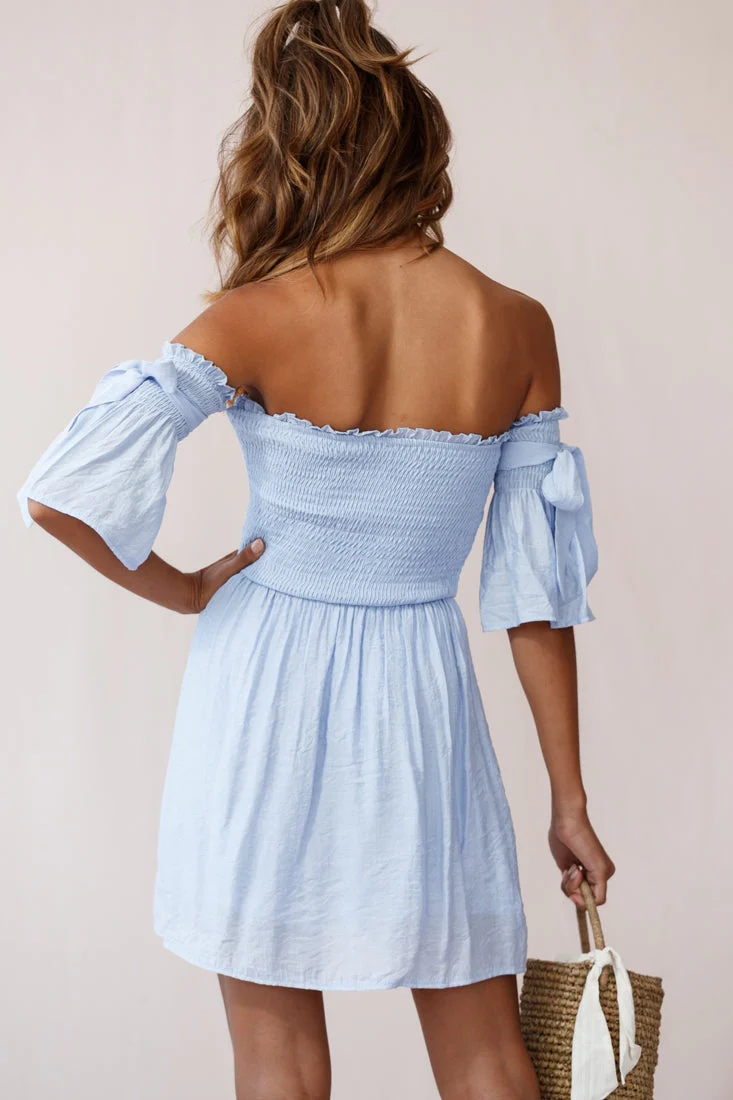 Eva Babydoll Off-The-Shoulder Dress Steel Blue - Image 3