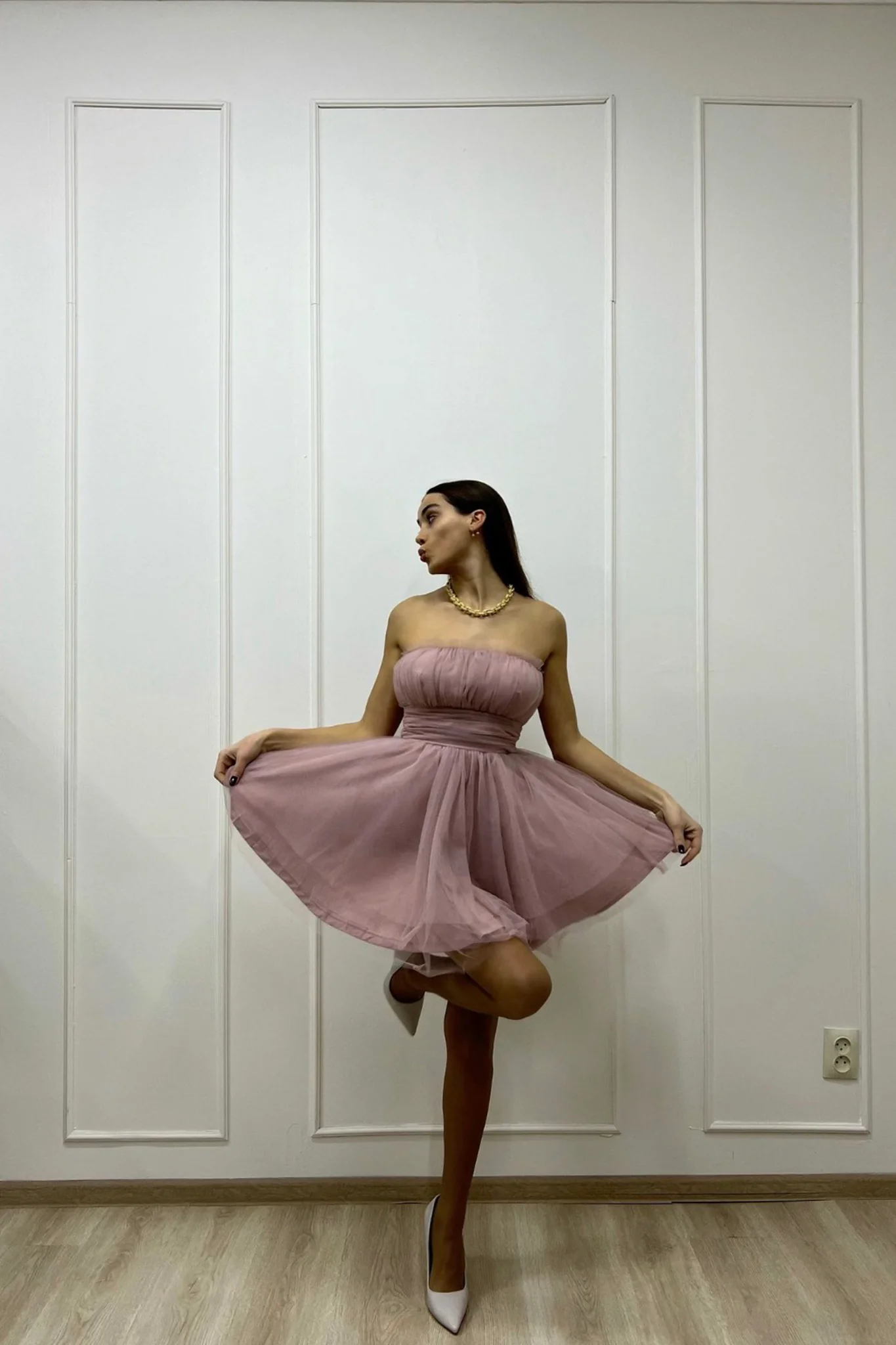 Fayette Strapless Mesh Mini Dress Blush - Image 3
