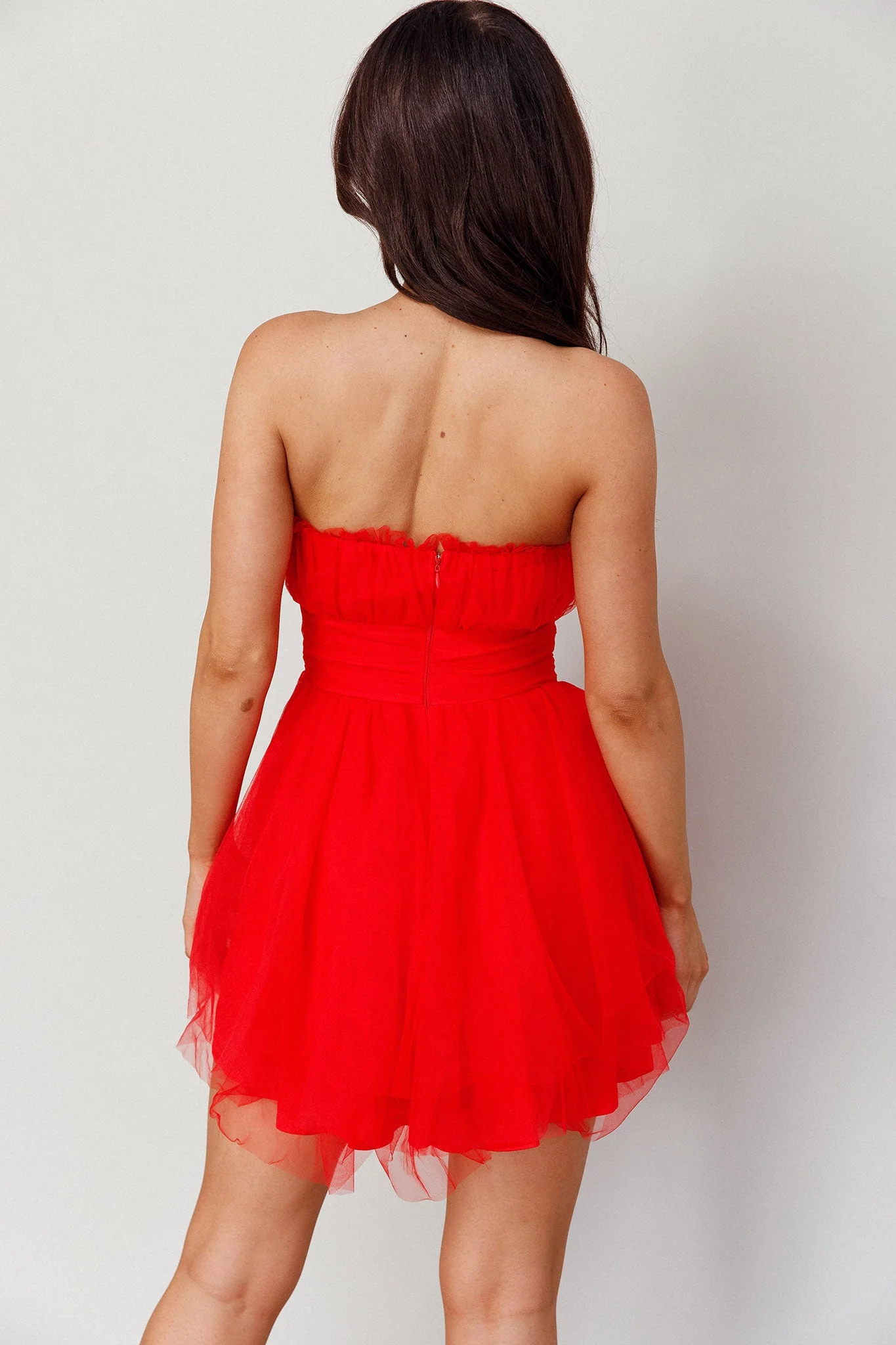 Fayette Strapless Mesh Mini Dress Red - Image 2