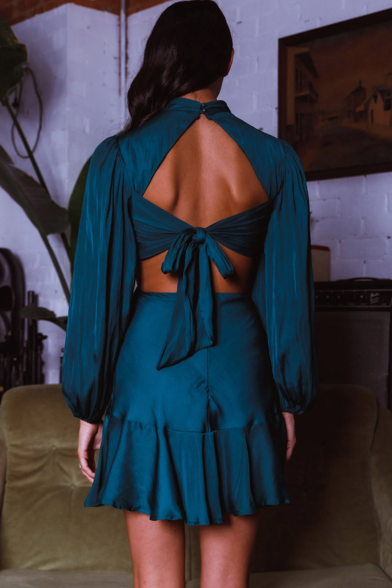 Feels Like Home Long Sleeve Cut-Out Dress Forest Green - Image 2