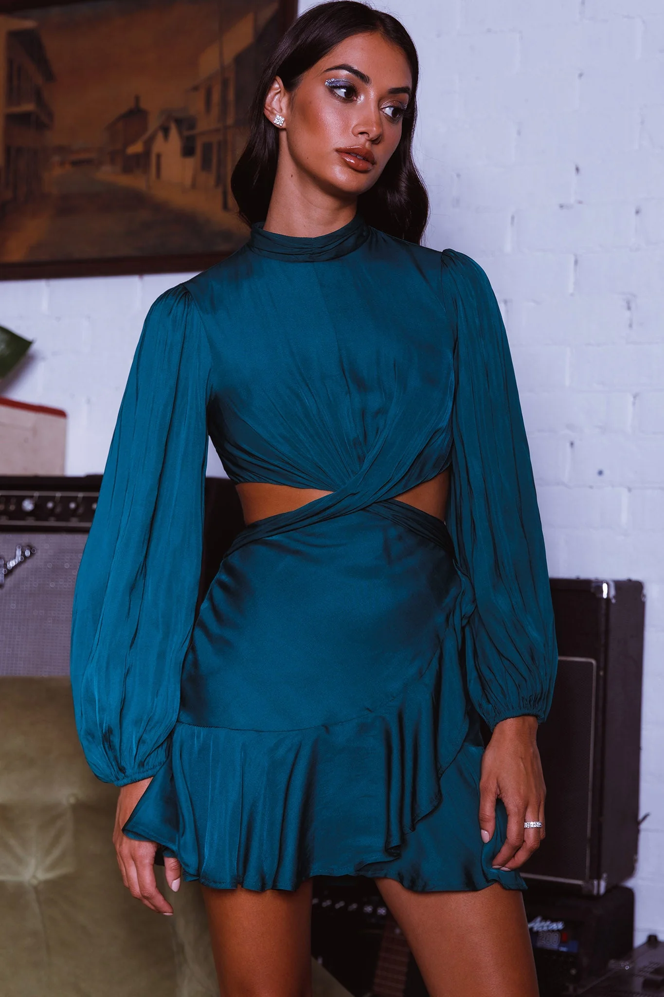 Feels Like Home Long Sleeve Cut-Out Dress Forest Green - Image 6