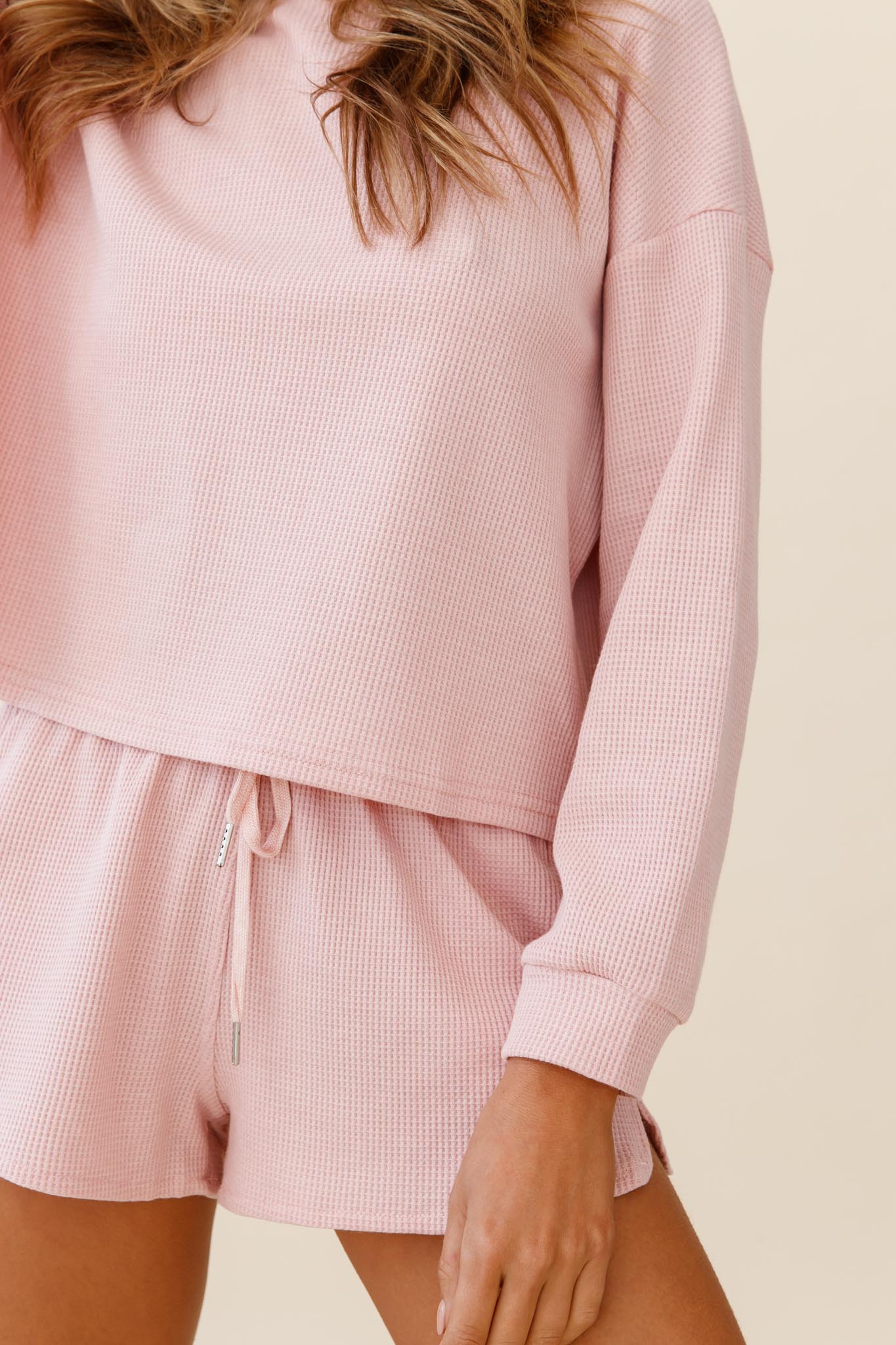 Feels Like Sunshine Drawstring Lounge Shorts Blush - Image 4