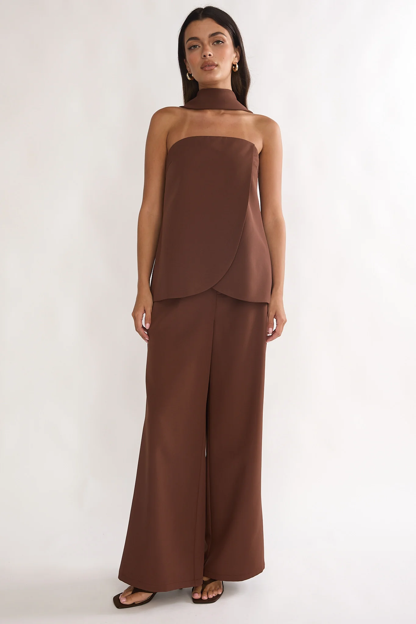 Florene Strapless Split Scarf Pants Chocolate - Image 5