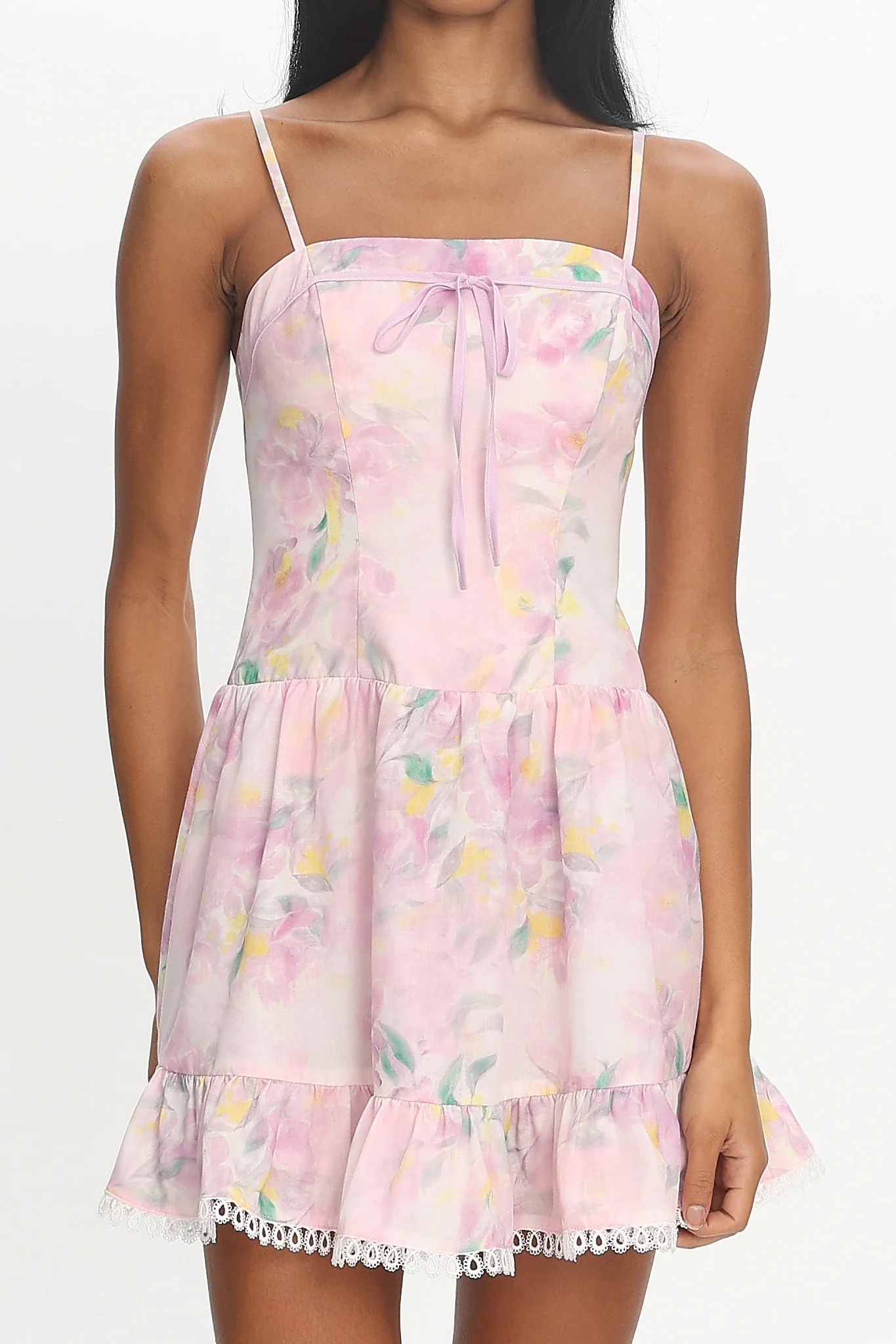 Frederika Lace Trim Mini Dress Floral Lilac - Image 4
