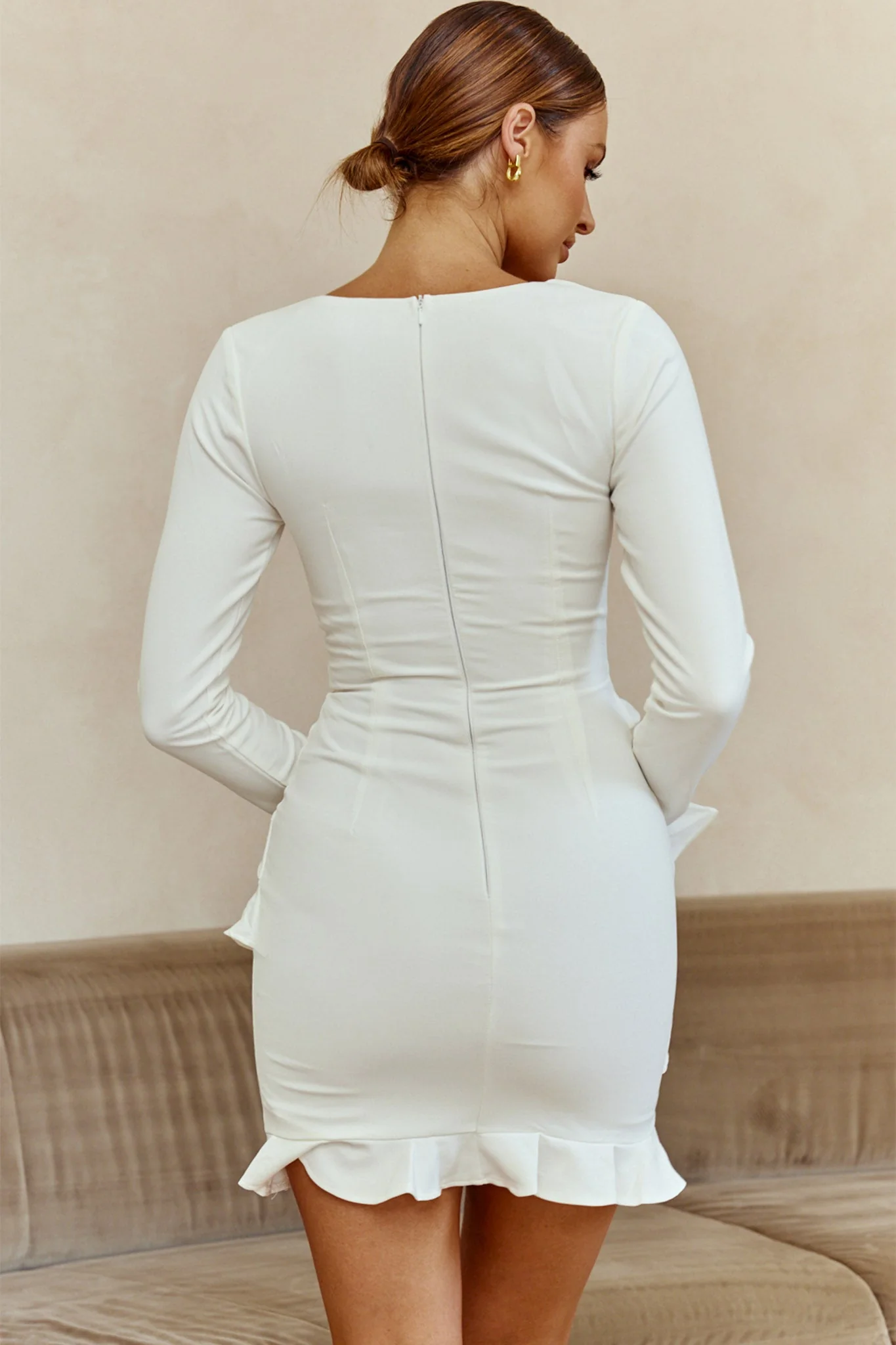 Frilled To Meet You Long Sleeve Mini Dress White - Image 2