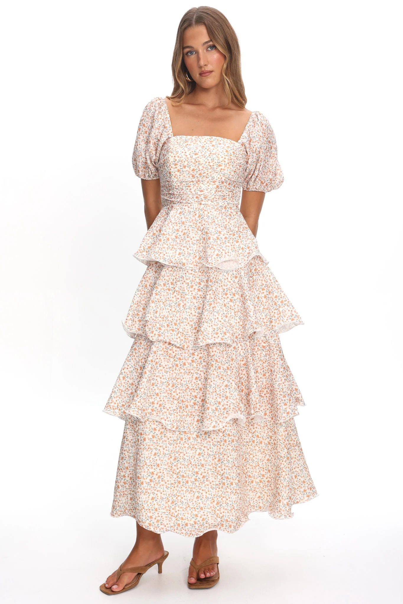 Giavana Puff Sleeve Layered Maxi Dress Orange - Image 5