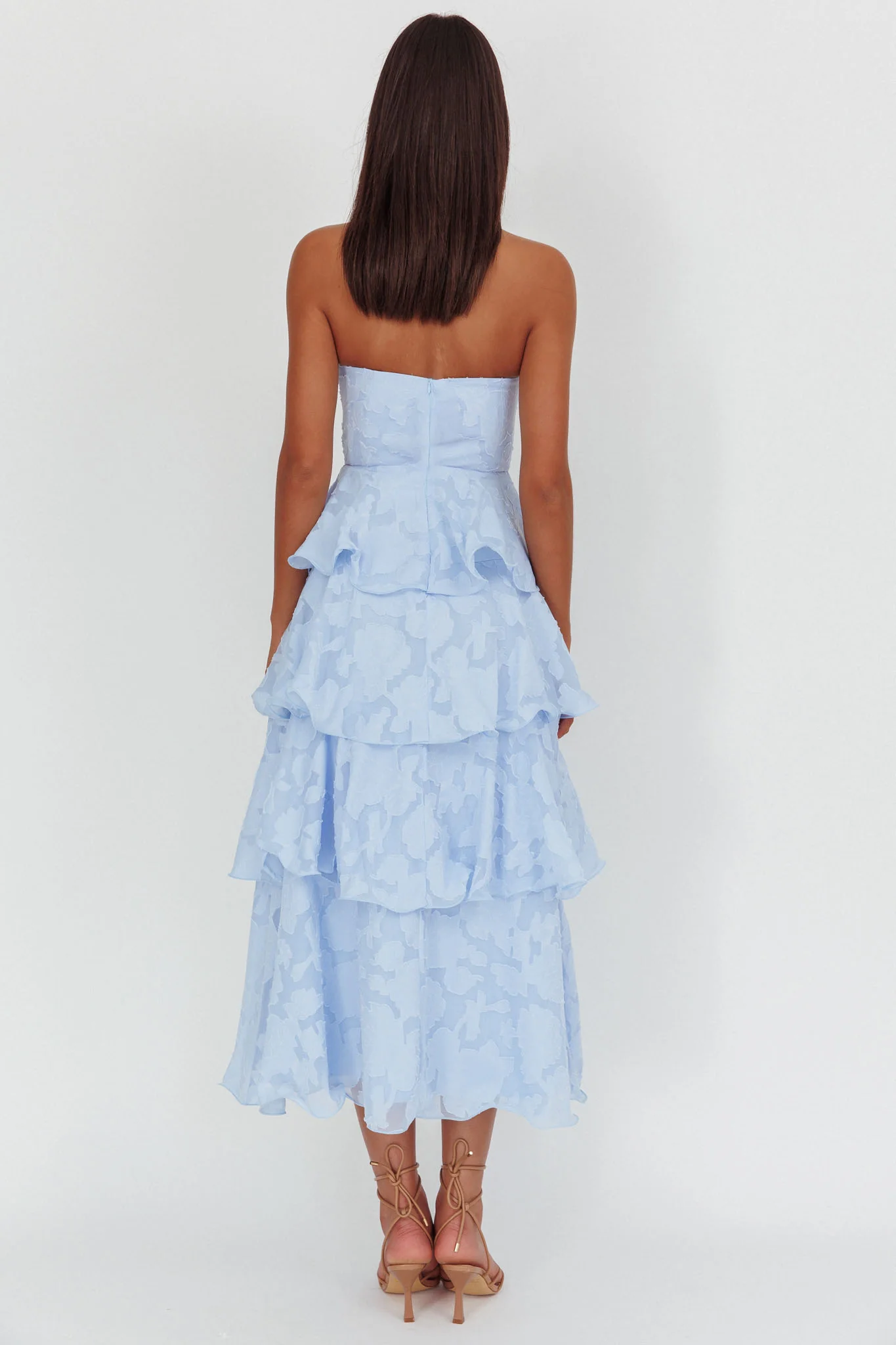 Giavana Strapless Layered Midi Dress Floral Embossed Blue - Image 2