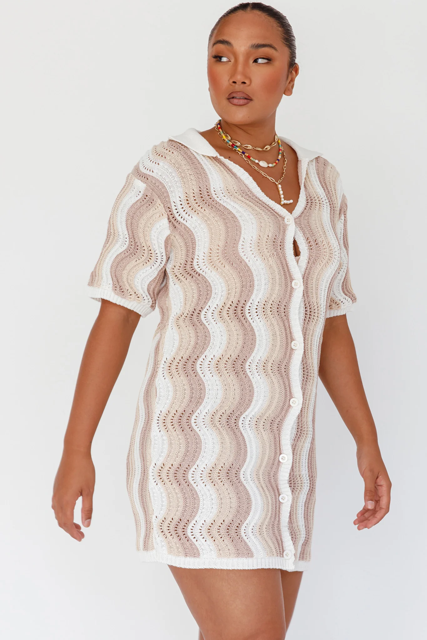 Glennon Crochet Shirt Dress Beige - Image 2