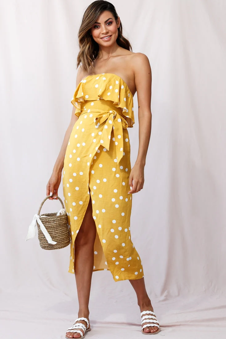 Hamilton Bandeau Midi Wrap Dress Mustard - Image 5