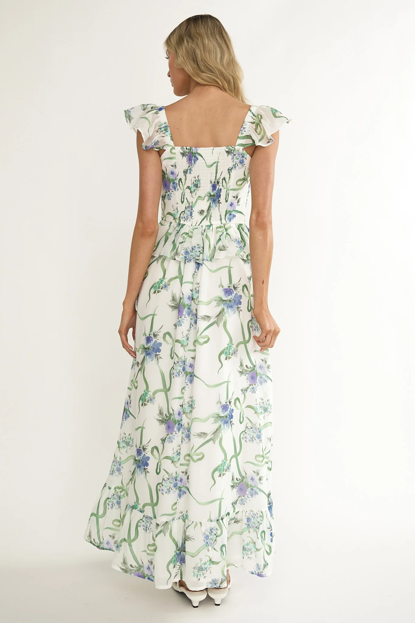 Hanalei Off-Shoulder Tied Bust Maxi Dress Floral White - Image 2