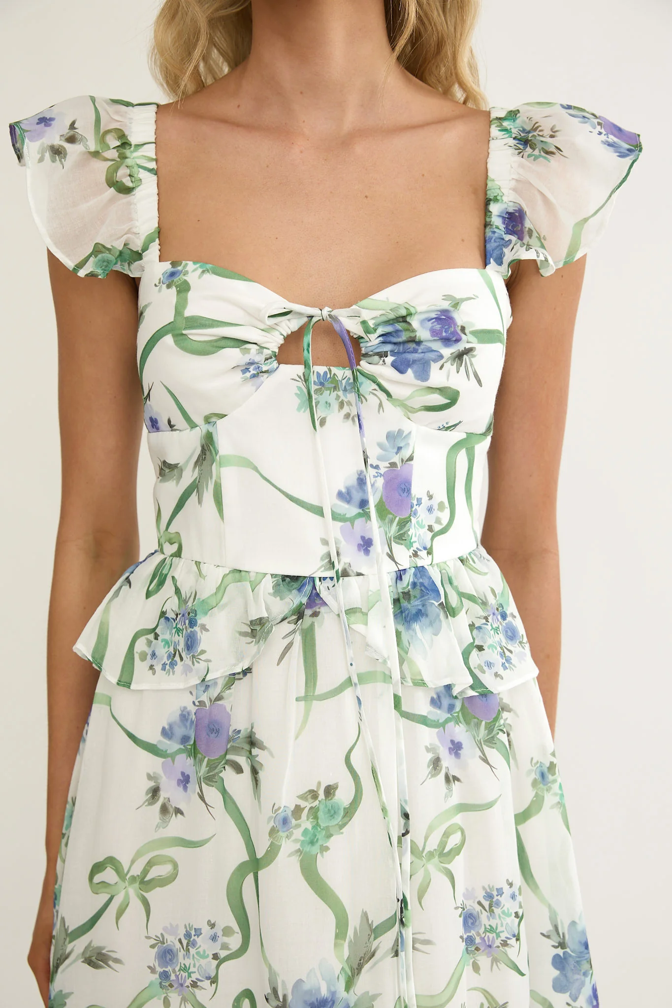 Hanalei Off-Shoulder Tied Bust Maxi Dress Floral White - Image 3