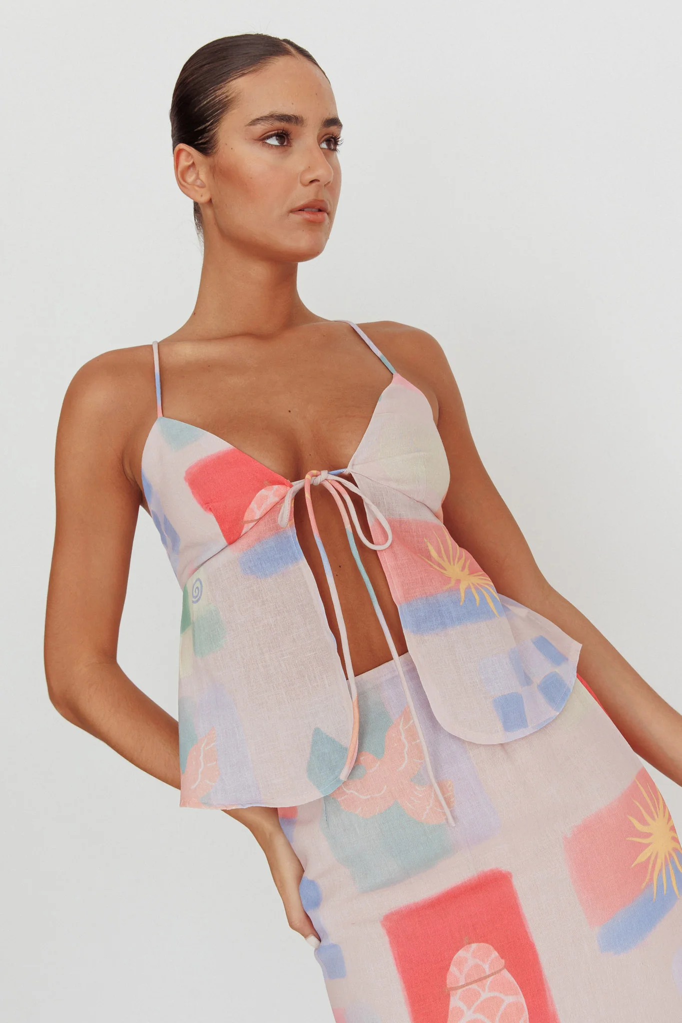 Heart & Soul Tie Front Top Print Multi - Image 2