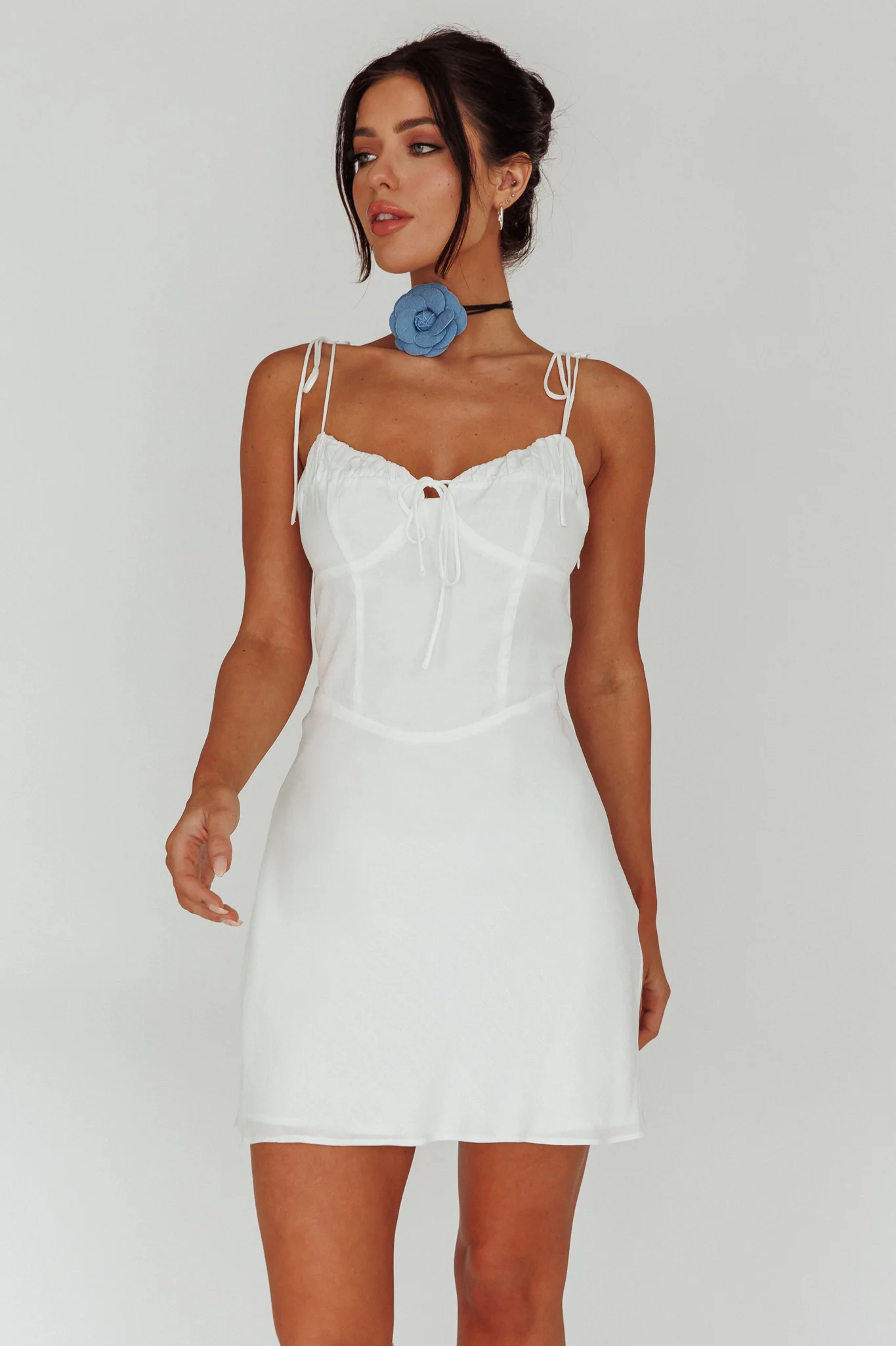Heavenly Feels Tied Shoulder Mini Dress White - Image 4