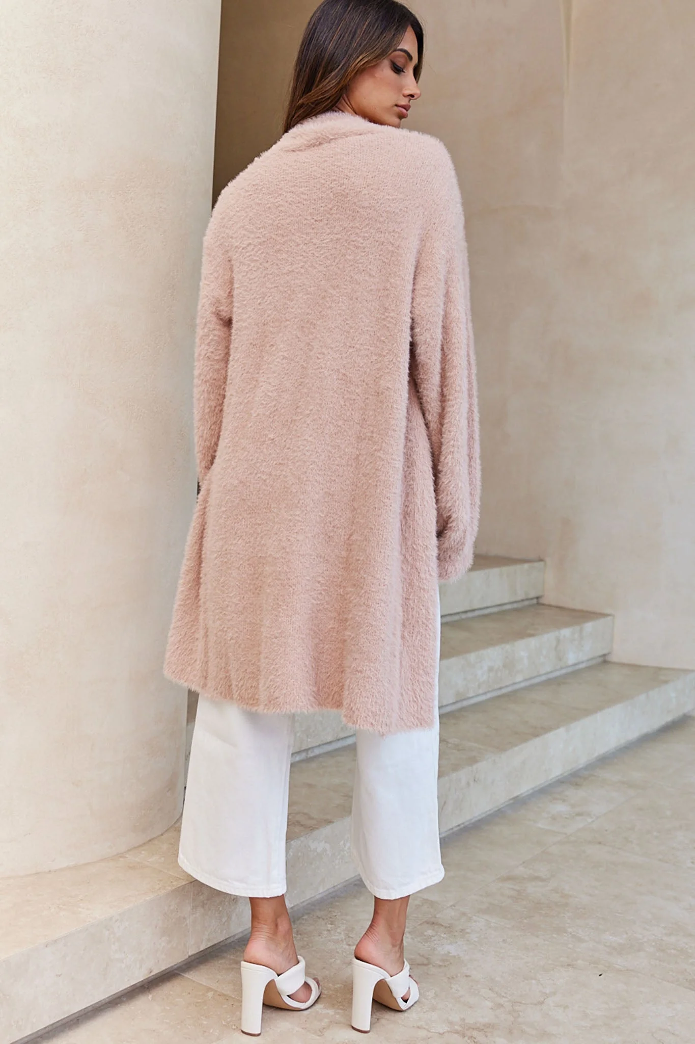 Hold The Phone Long Sleeve Fuzzy Duster Cardigan Blush - Image 8