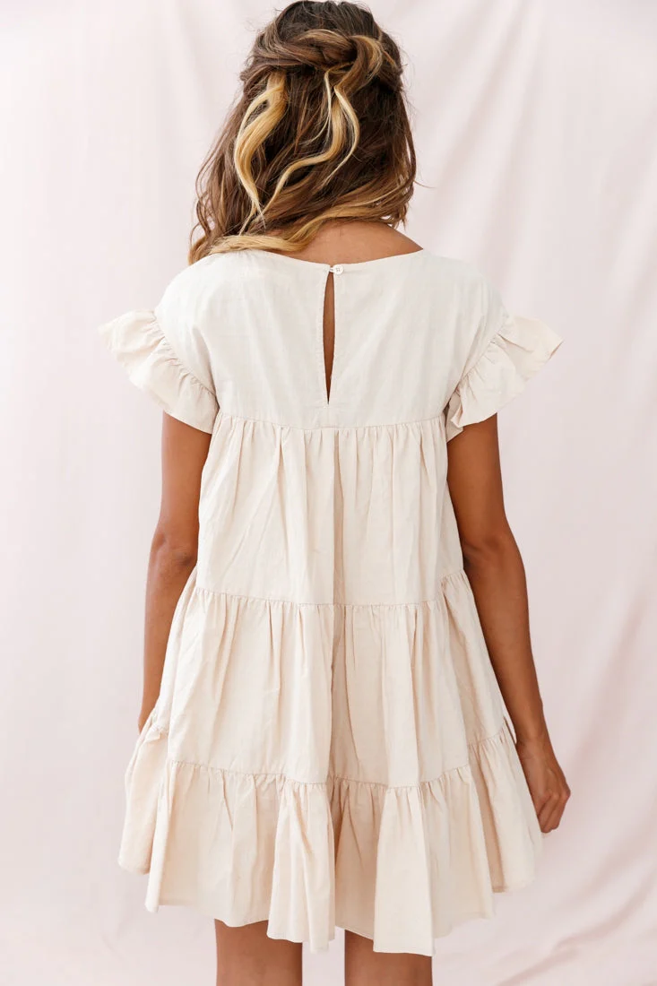 Hyacinth Ruffle Sleeve Smock Dress Beige - Image 3