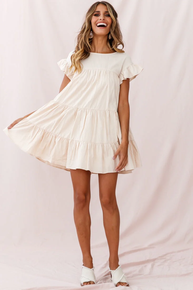 Hyacinth Ruffle Sleeve Smock Dress Beige - Image 6