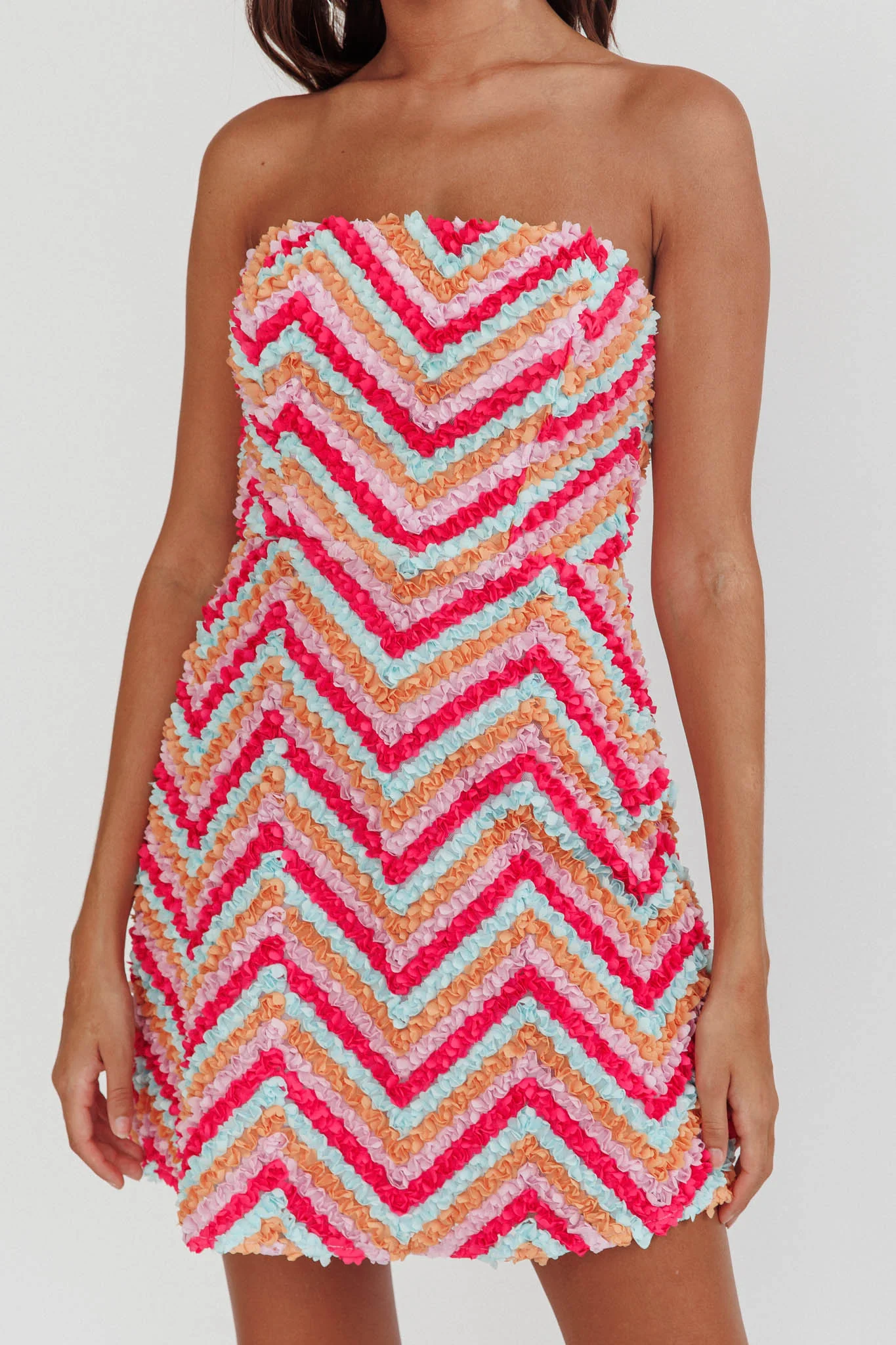 In Paris Embellished Chevron Mini Dress Fuchsia - Image 5