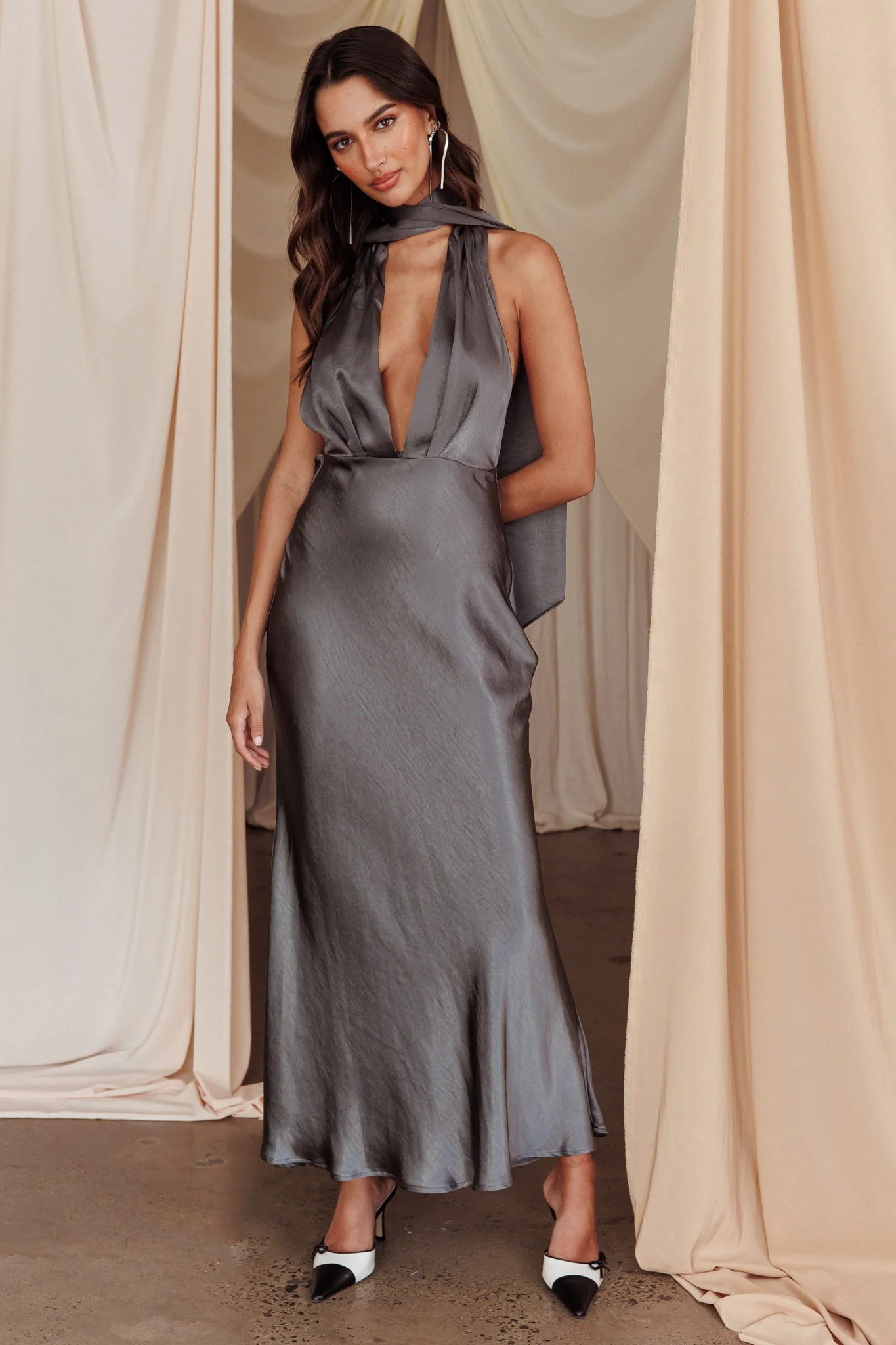 Italia Azure Halterneck Maxi Dress Charcoal - Image 5