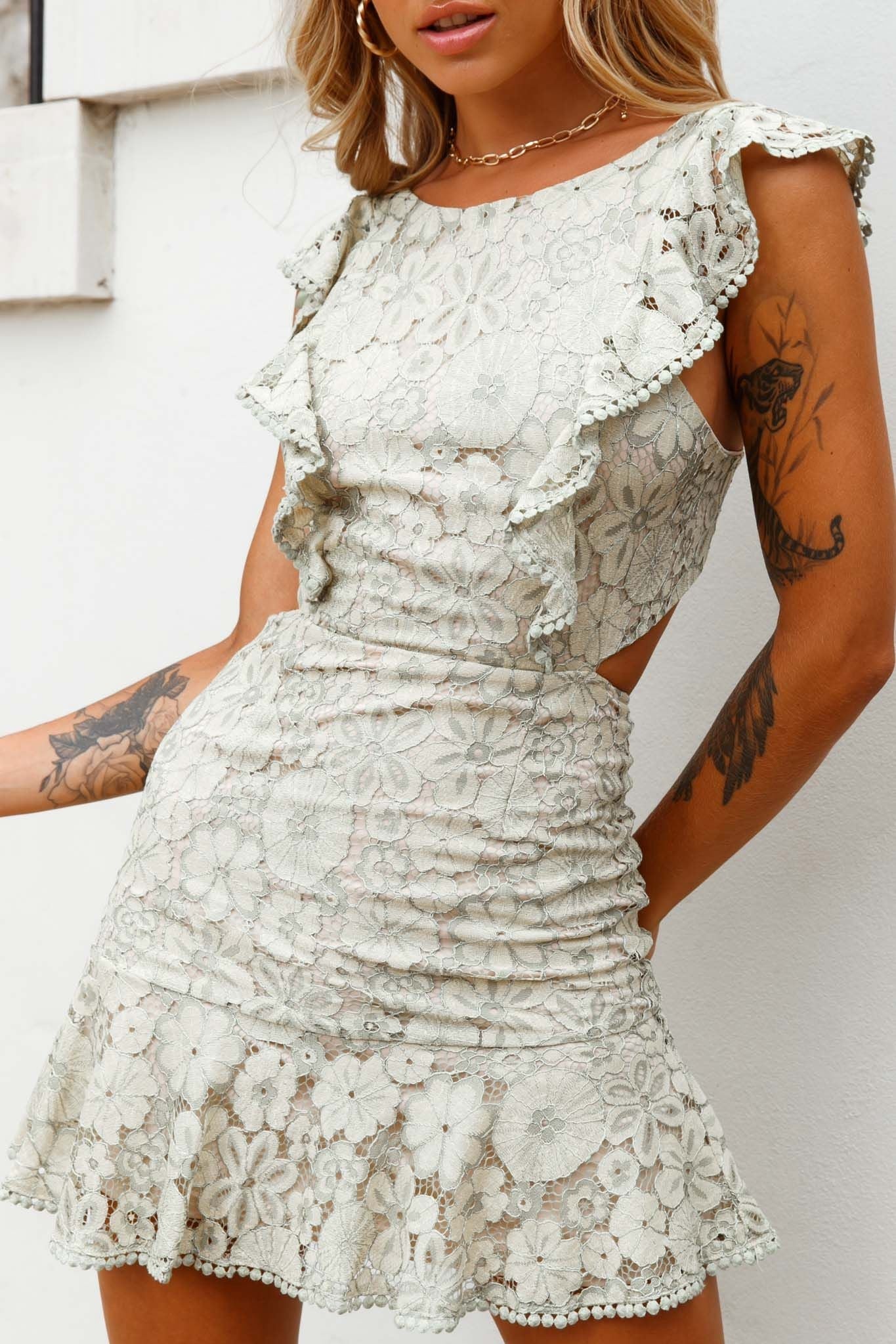 Jackie Pinafore Floral Lace Dress Beige/Olive - Image 4