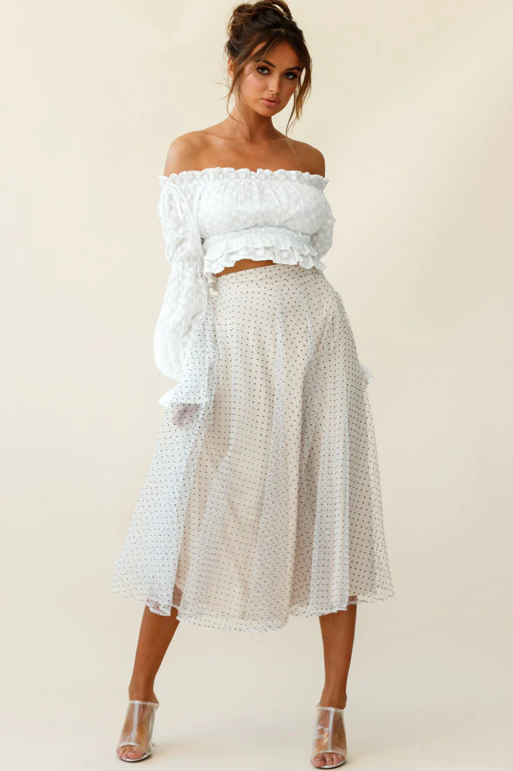 Jasmine Hail Spot Mesh Midi Skirt White - Image 6