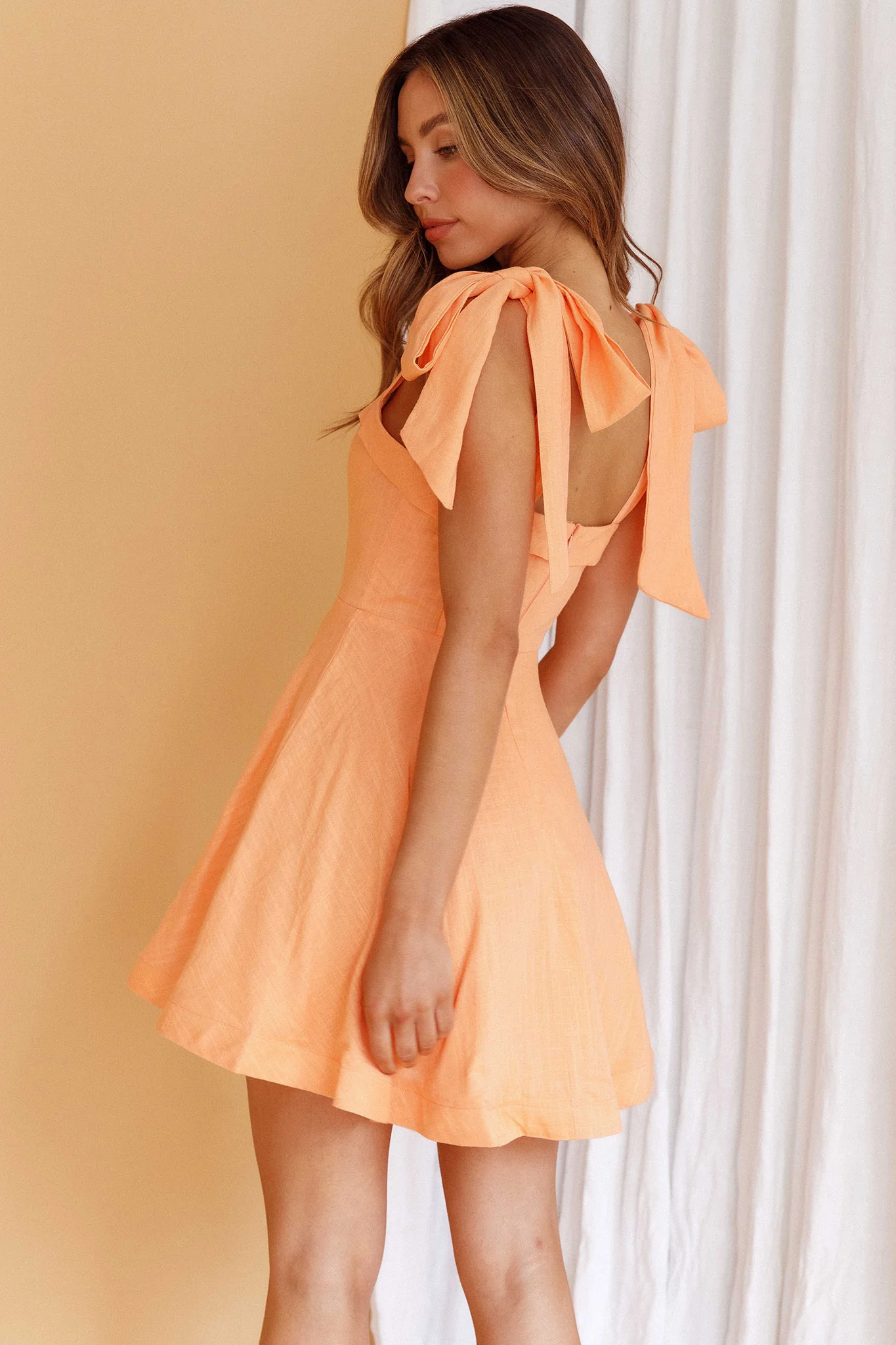 Jeanie Bow Shoulder Mini Dress Orange - Image 2