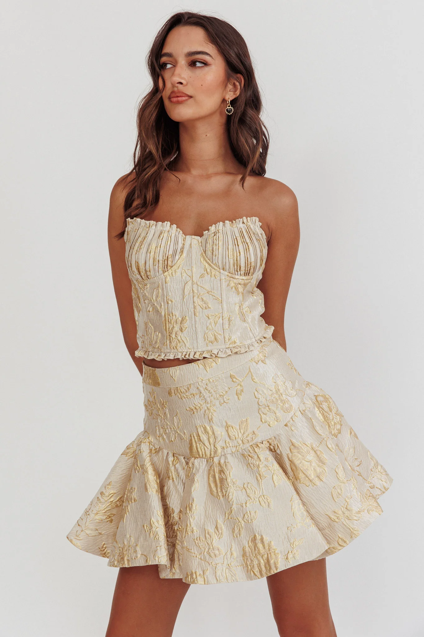 Kamilla Jacquard Flared Mini Skirt Floral Gold - Image 6