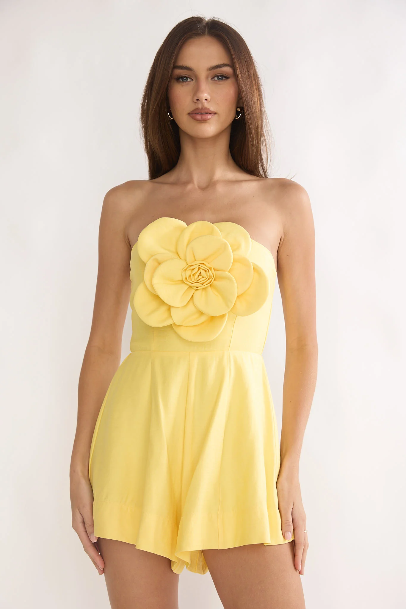 Karoline 3D Flower Strapless Mini Romper Yellow - Image 5