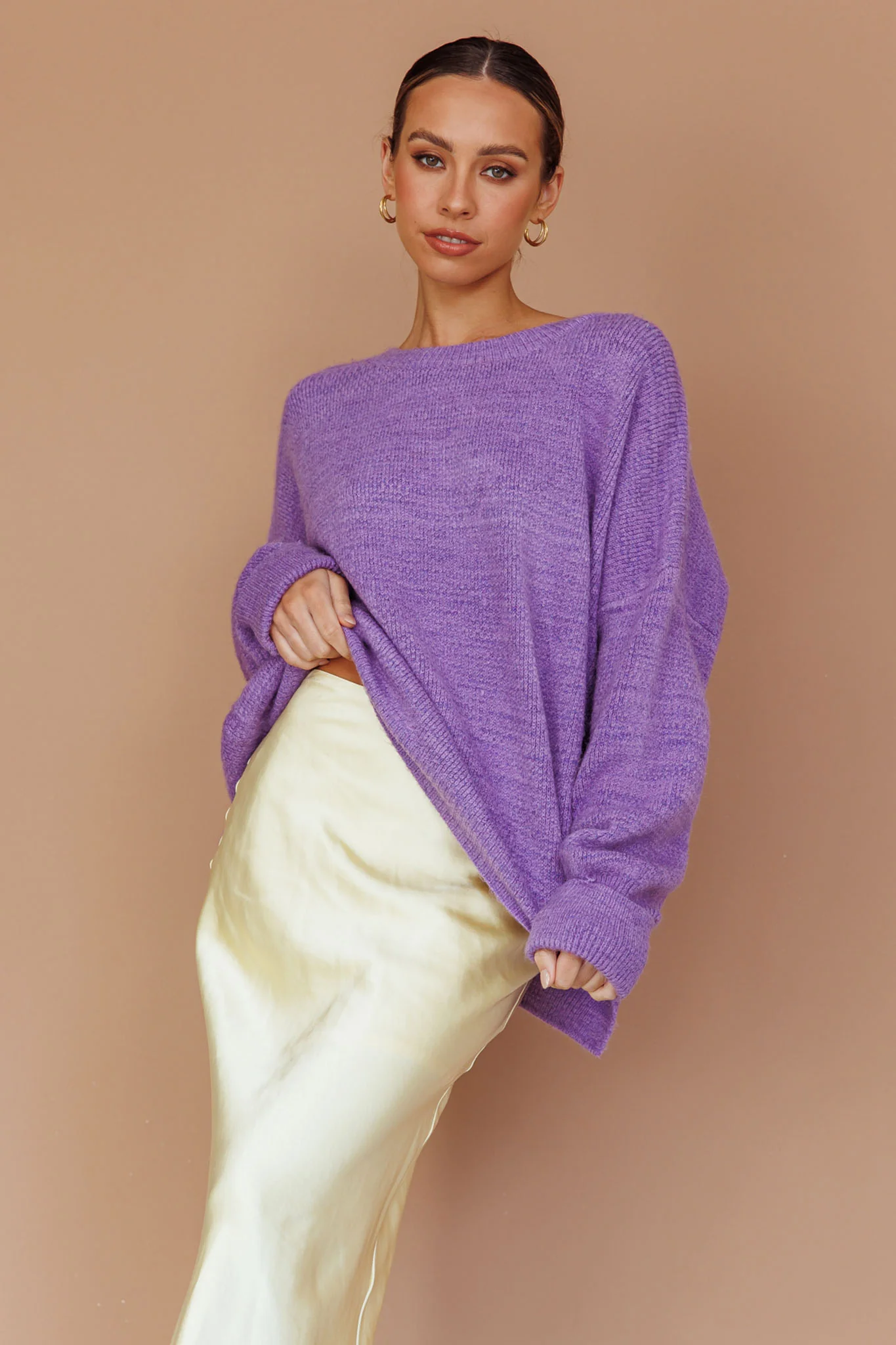 Kayce Dropped Shoulder Knit Sweater Purple - Image 5