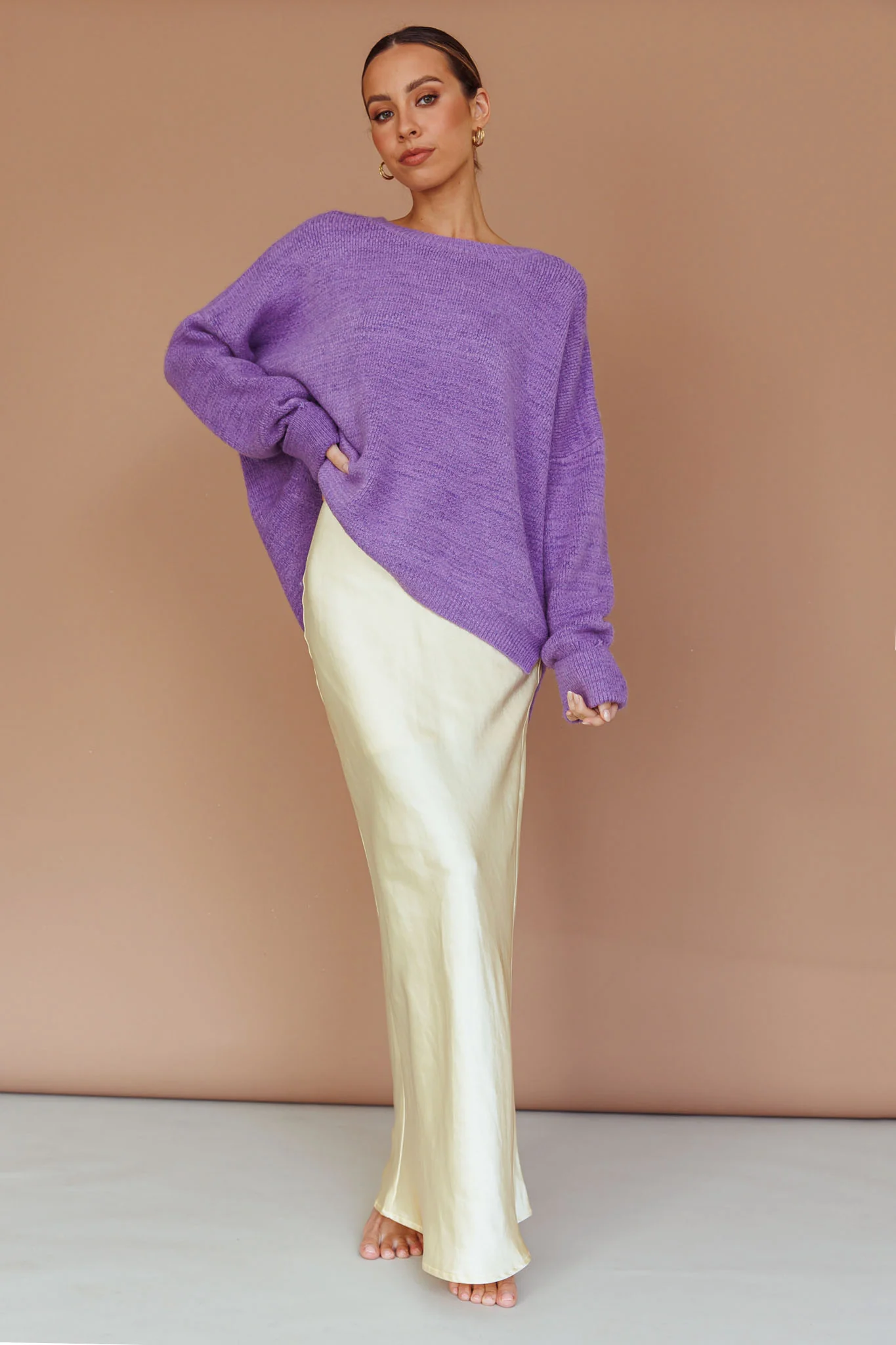 Kayce Dropped Shoulder Knit Sweater Purple - Image 6