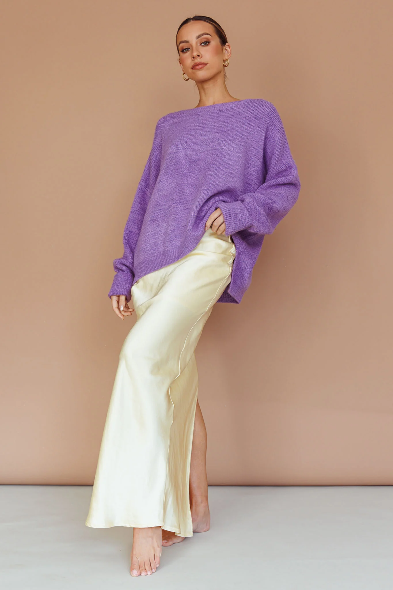 Kayce Dropped Shoulder Knit Sweater Purple - Image 8
