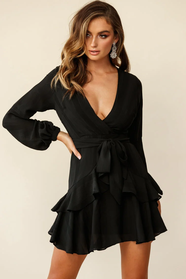 Kerry Layered Balloon Sleeve Dress Solid Black - Image 5