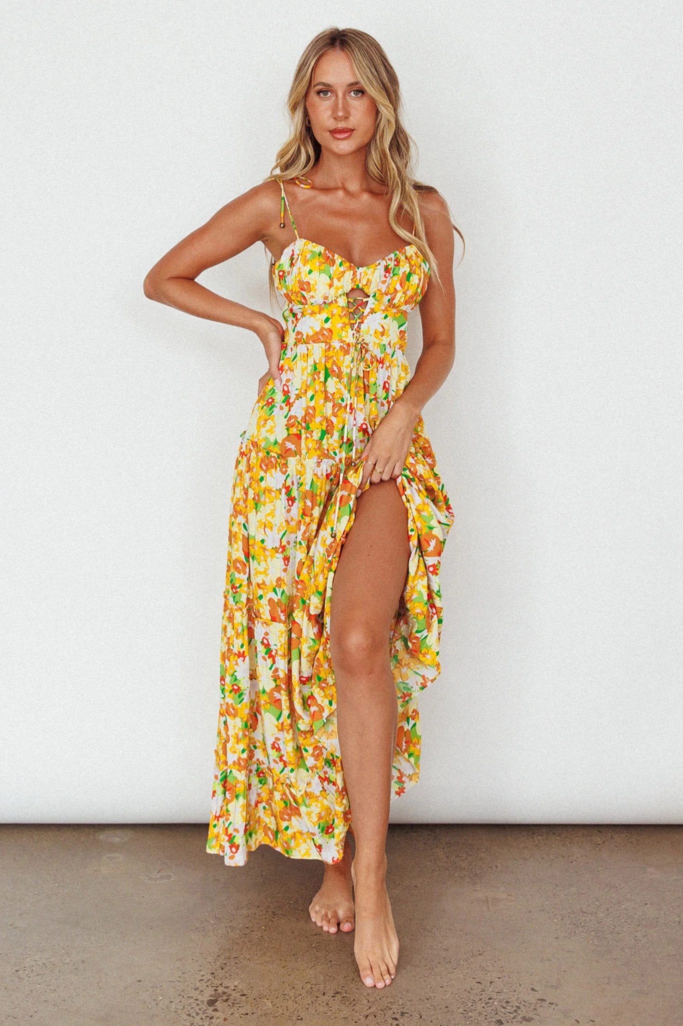 Kinlee Lace-Up Bodice Maxi Dress Floral Orange - Image 5