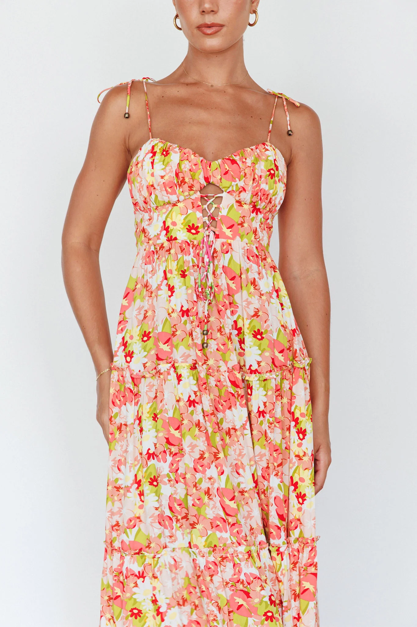 Kinlee Lace-Up Bodice Maxi Dress Floral Pink - Image 4