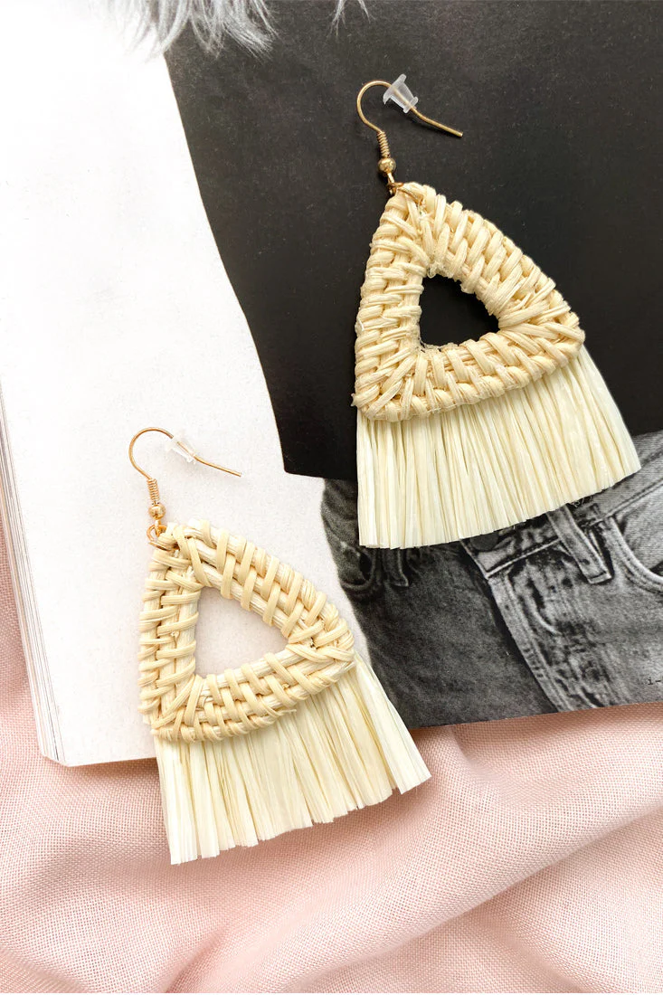 Koko Woven Triangle Straw Earrings Natural - Image 5