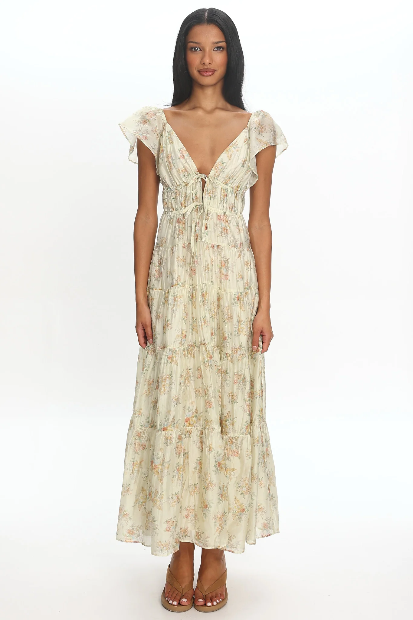 Kresley Ruffle Shoulder Maxi Dress Floral - Image 5