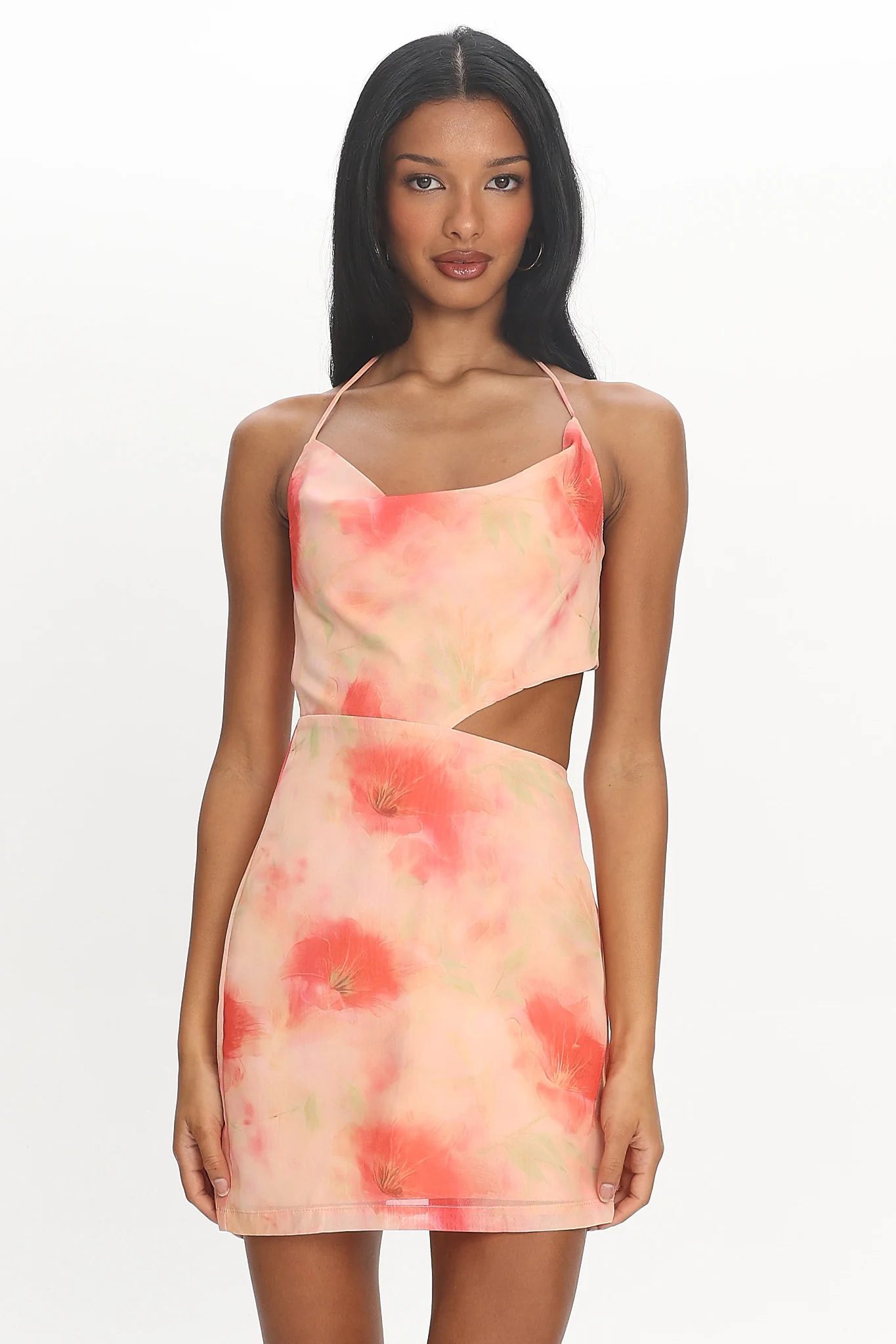 Kristian Tied Back Cut-Out Mini Dress Floral Red - Image 5