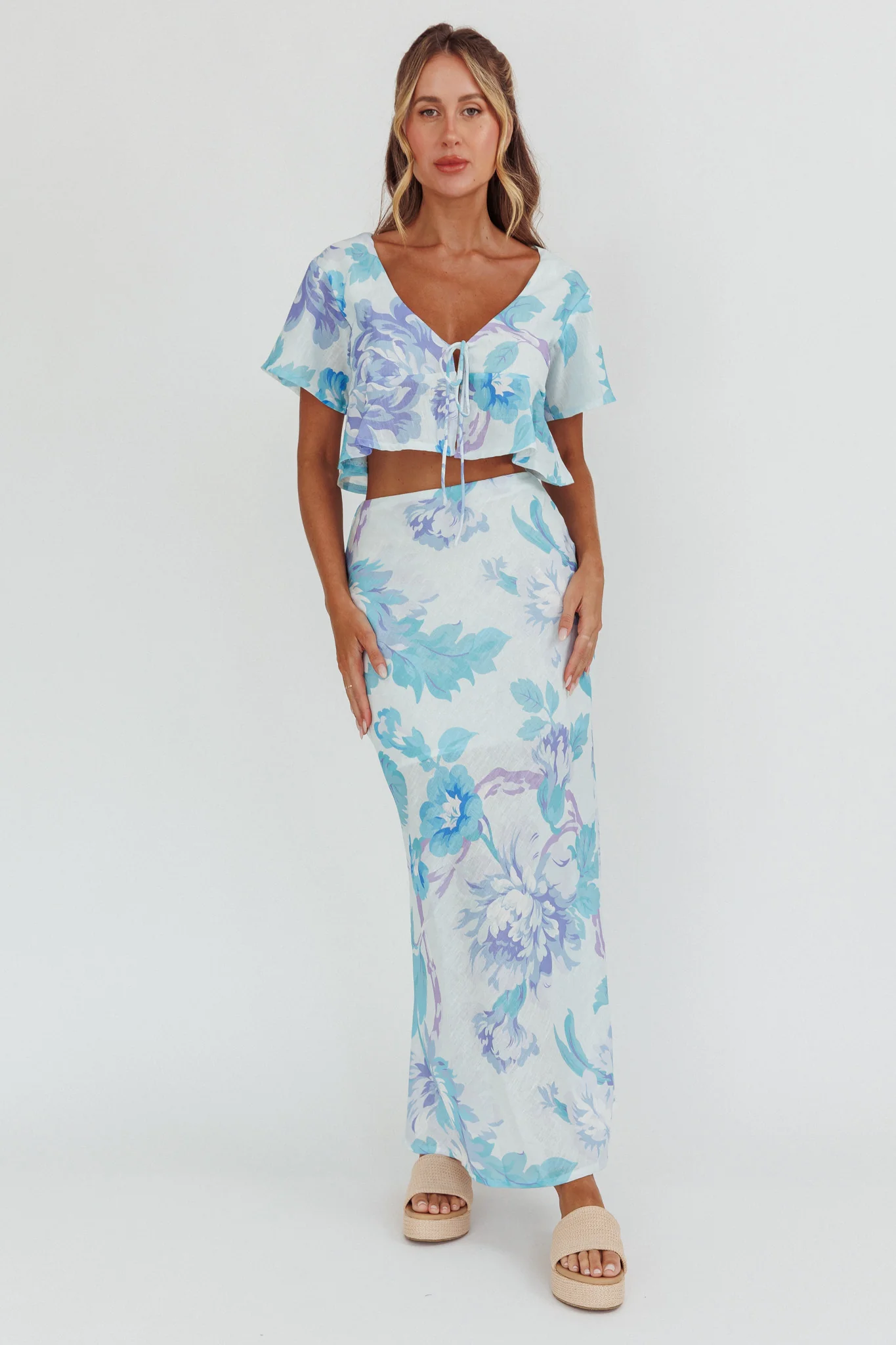 La Vie Floral Maxi Skirt Floral Blue - Image 5