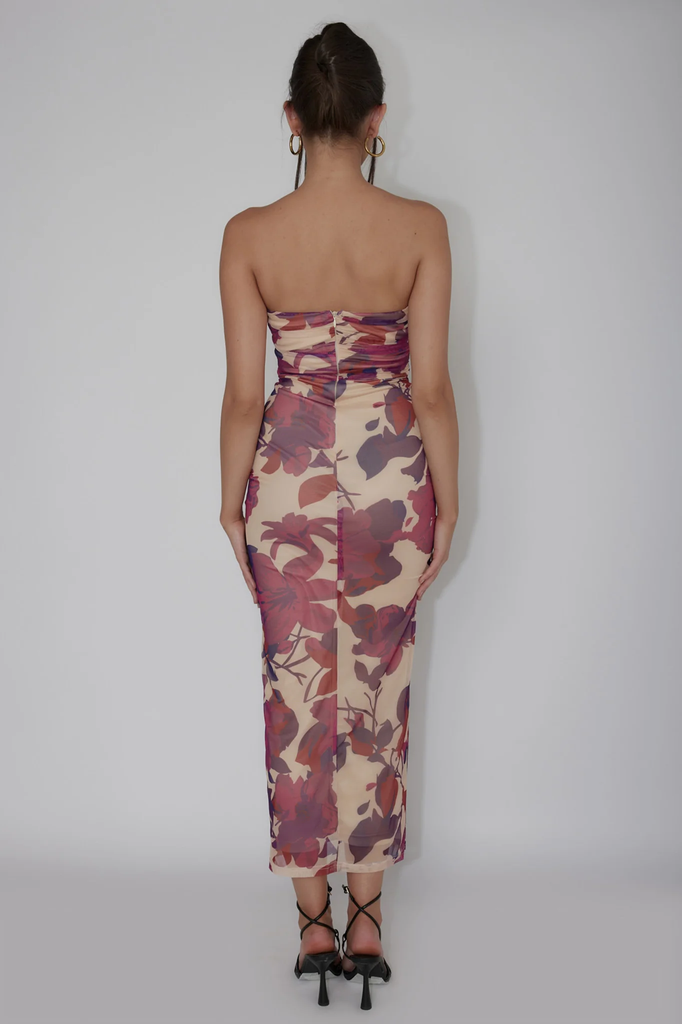 Lahita Strapless Midi Dress Floral Plum - Image 2