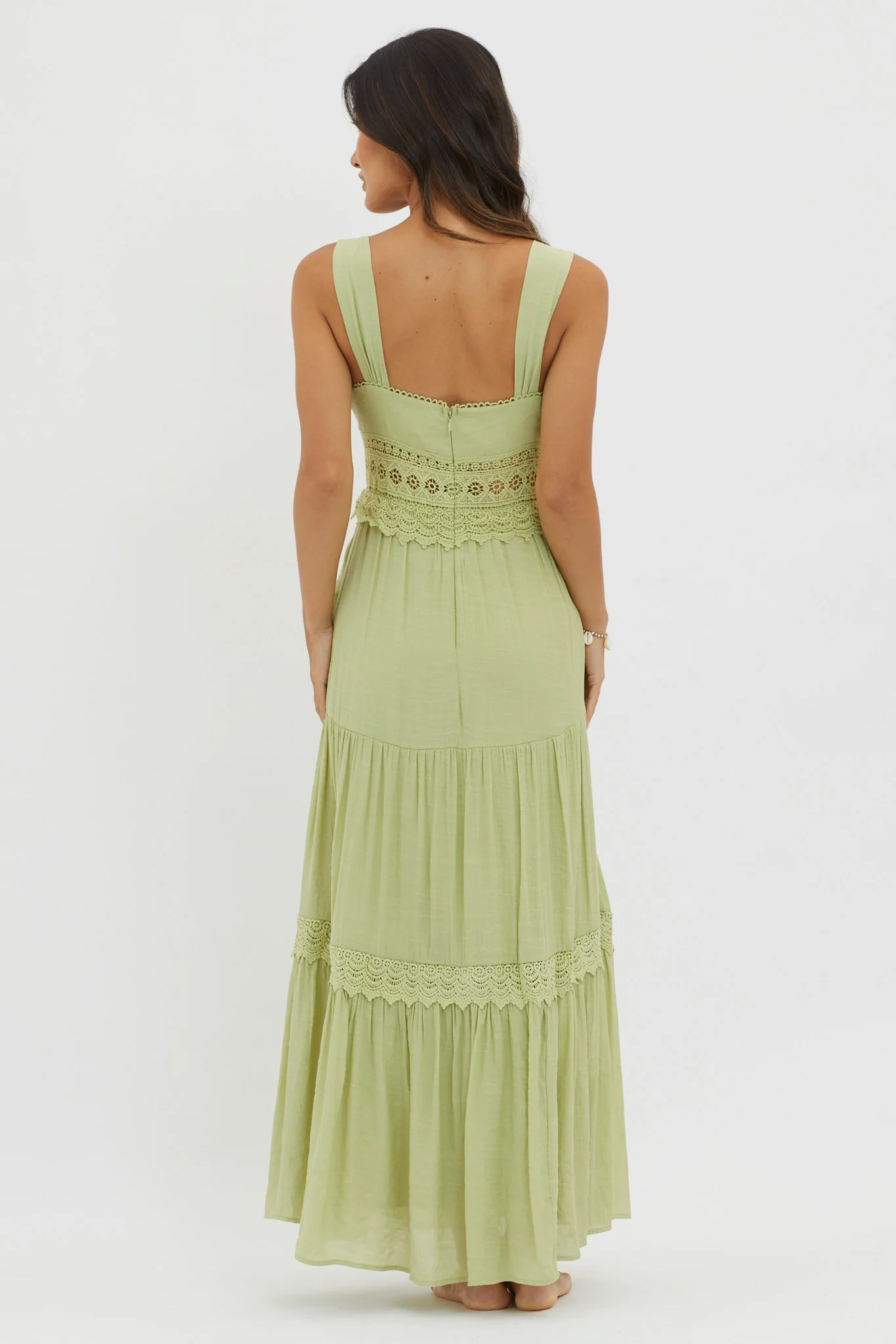 Libby Crochet Lace Waist Maxi Dress Green - Image 2