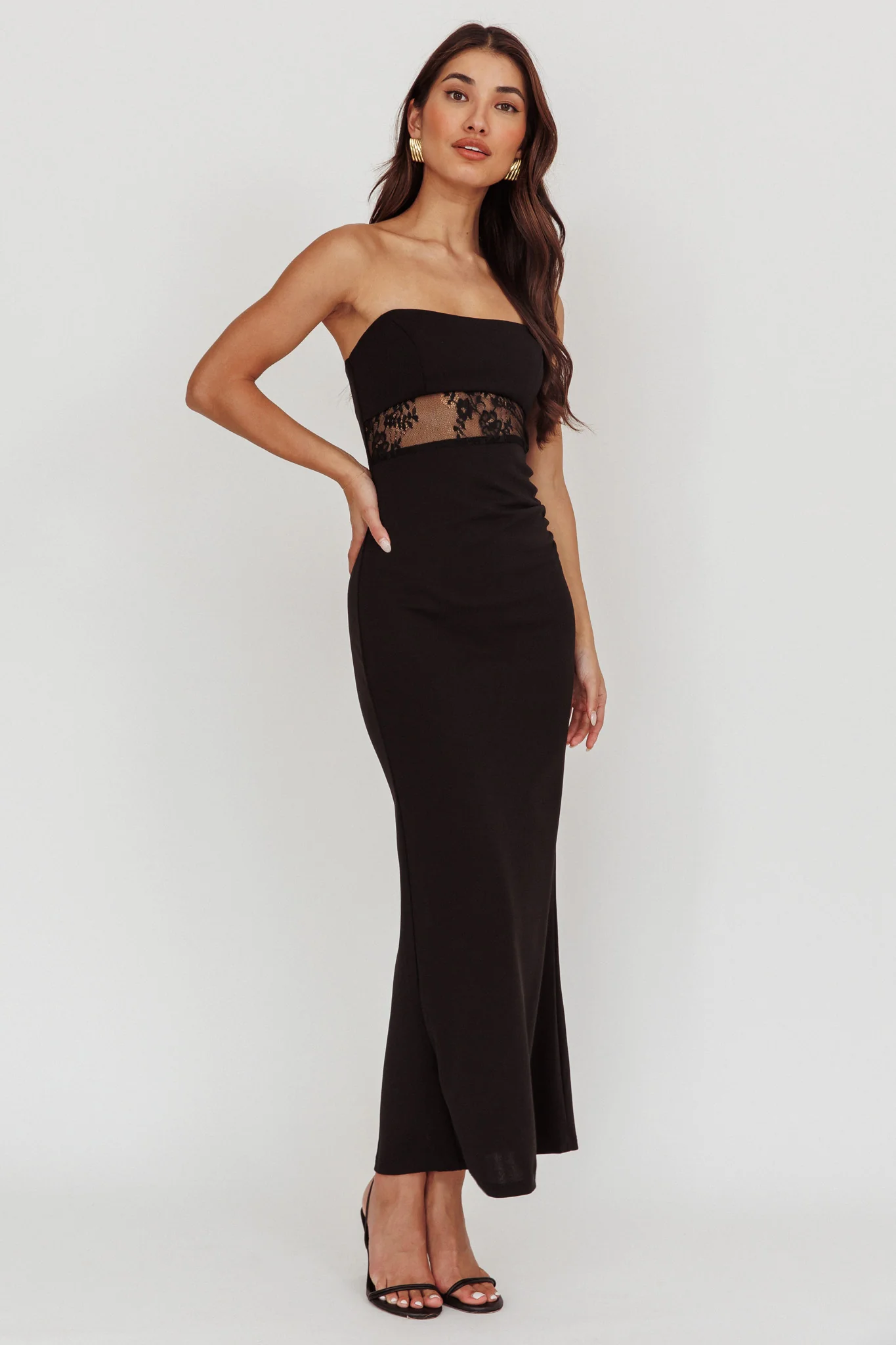 Lilliana Strapless Lace Maxi Dress Black - Image 3