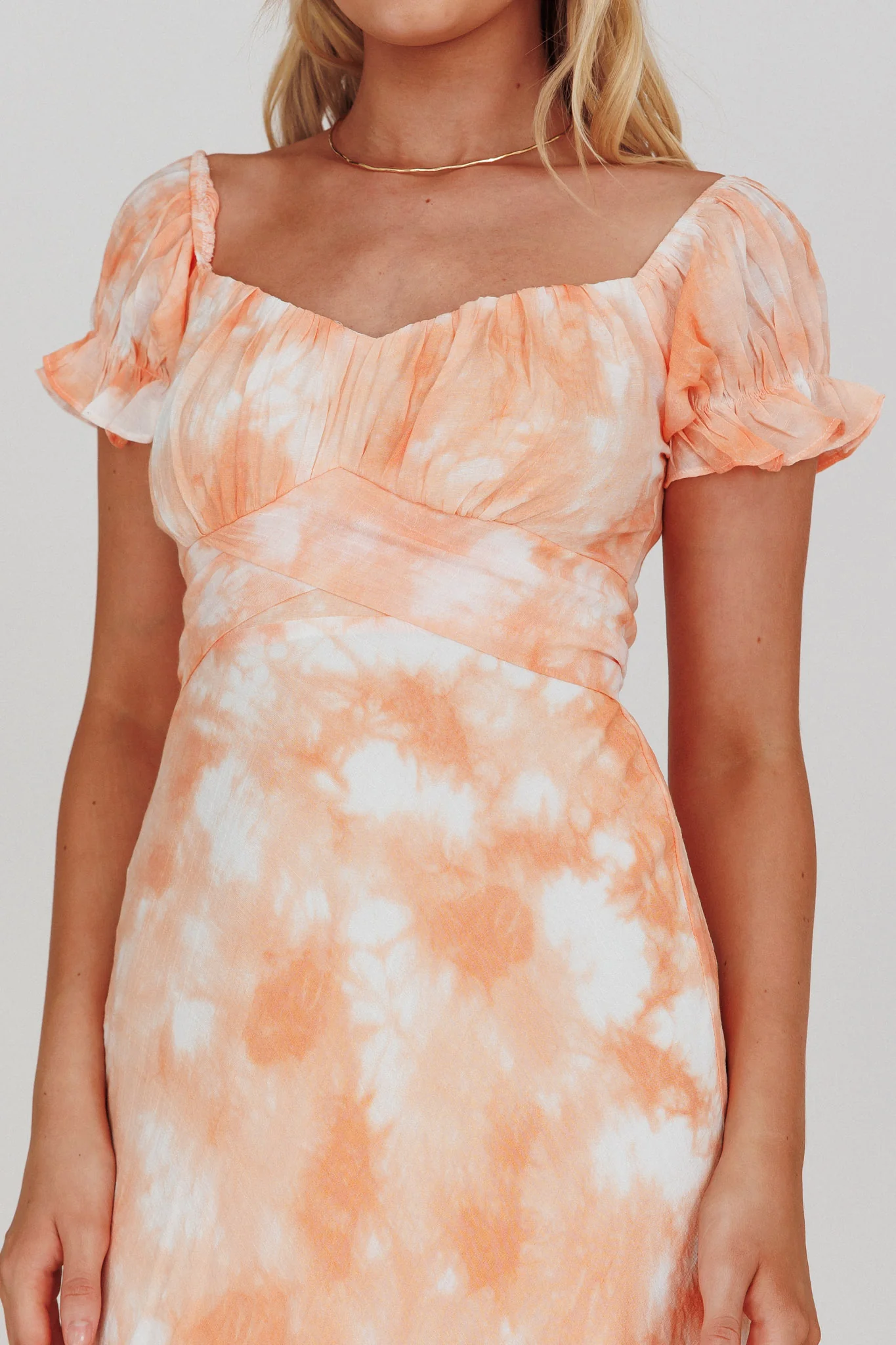 Linka Puff Sleeve Midi Dress Tie-Dye Orange - Image 4