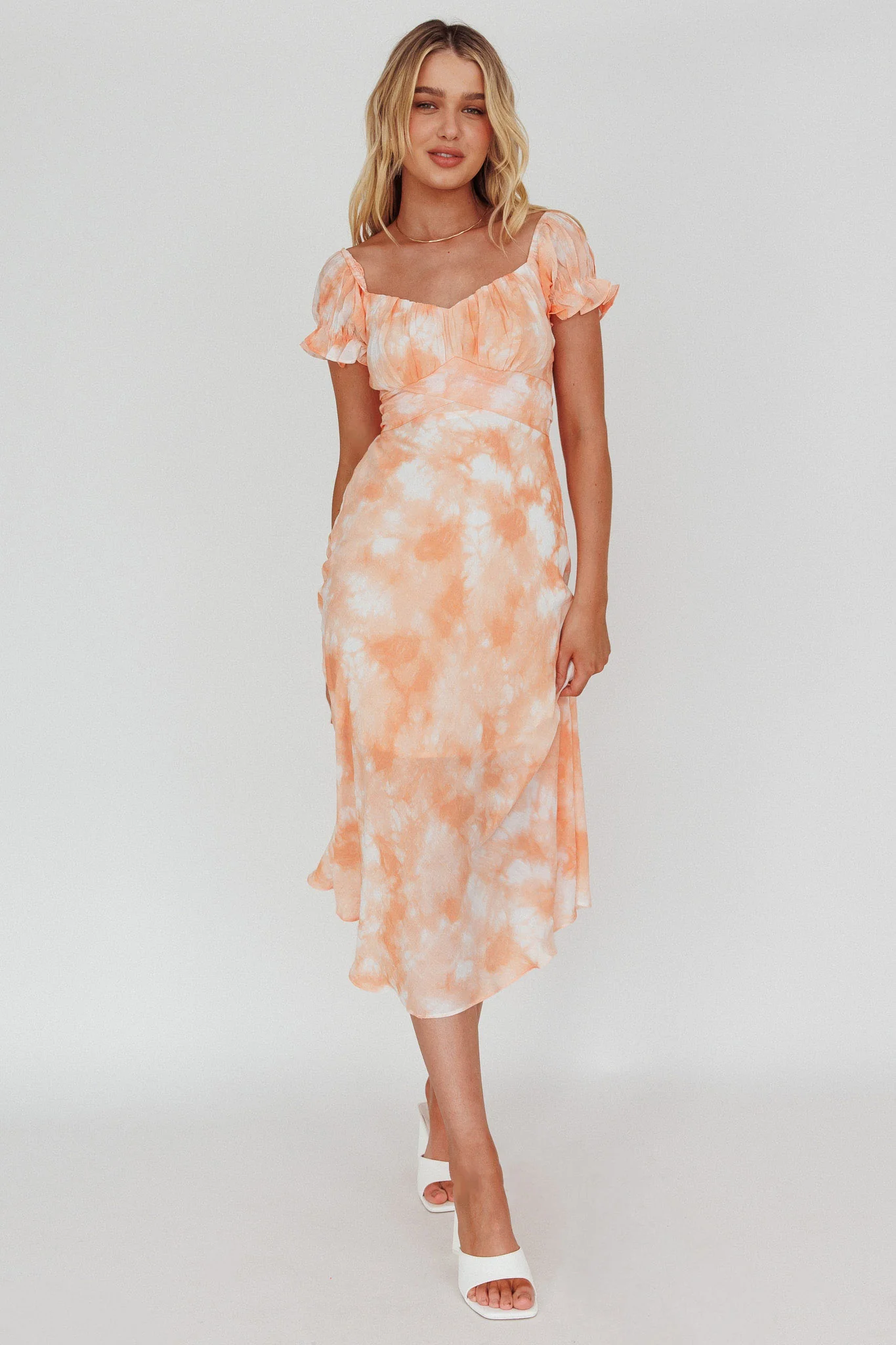 Linka Puff Sleeve Midi Dress Tie-Dye Orange - Image 5