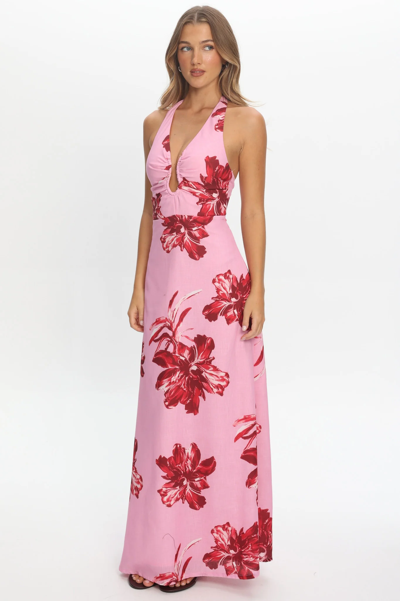 Lioren Plunging Halterneck Maxi Dress Floral Pink - Image 5