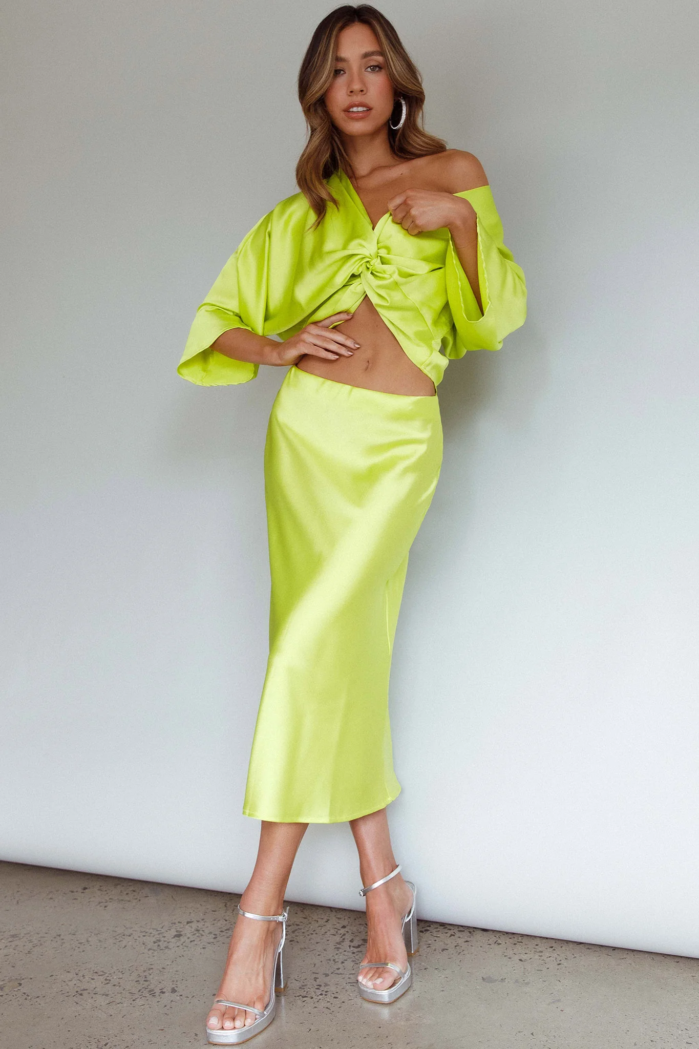 Lolah Satin Midi Skirt Citron - Image 3