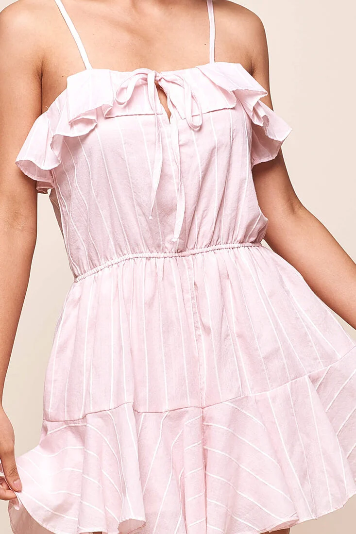 Louisa Elasticated Waist Ruffle Hem Romper Blush - Image 5